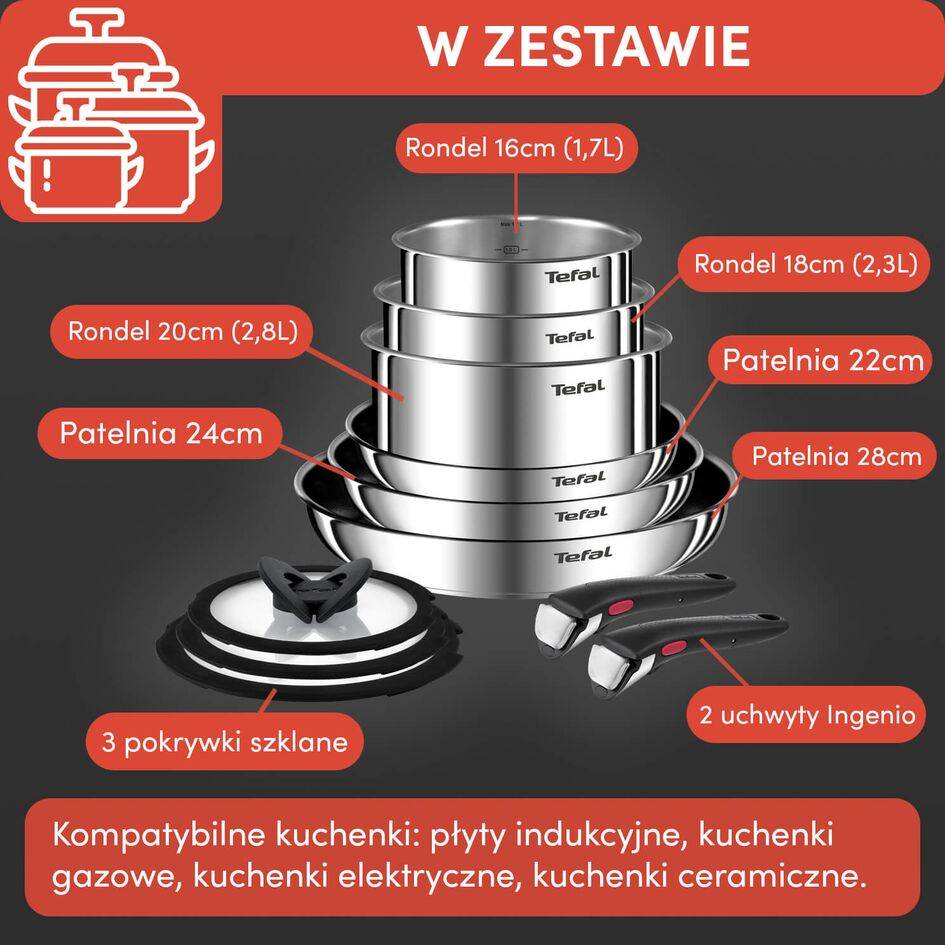 Zestaw patelni i garnków TEFAL INGENIO EMOTION - 11 elementów