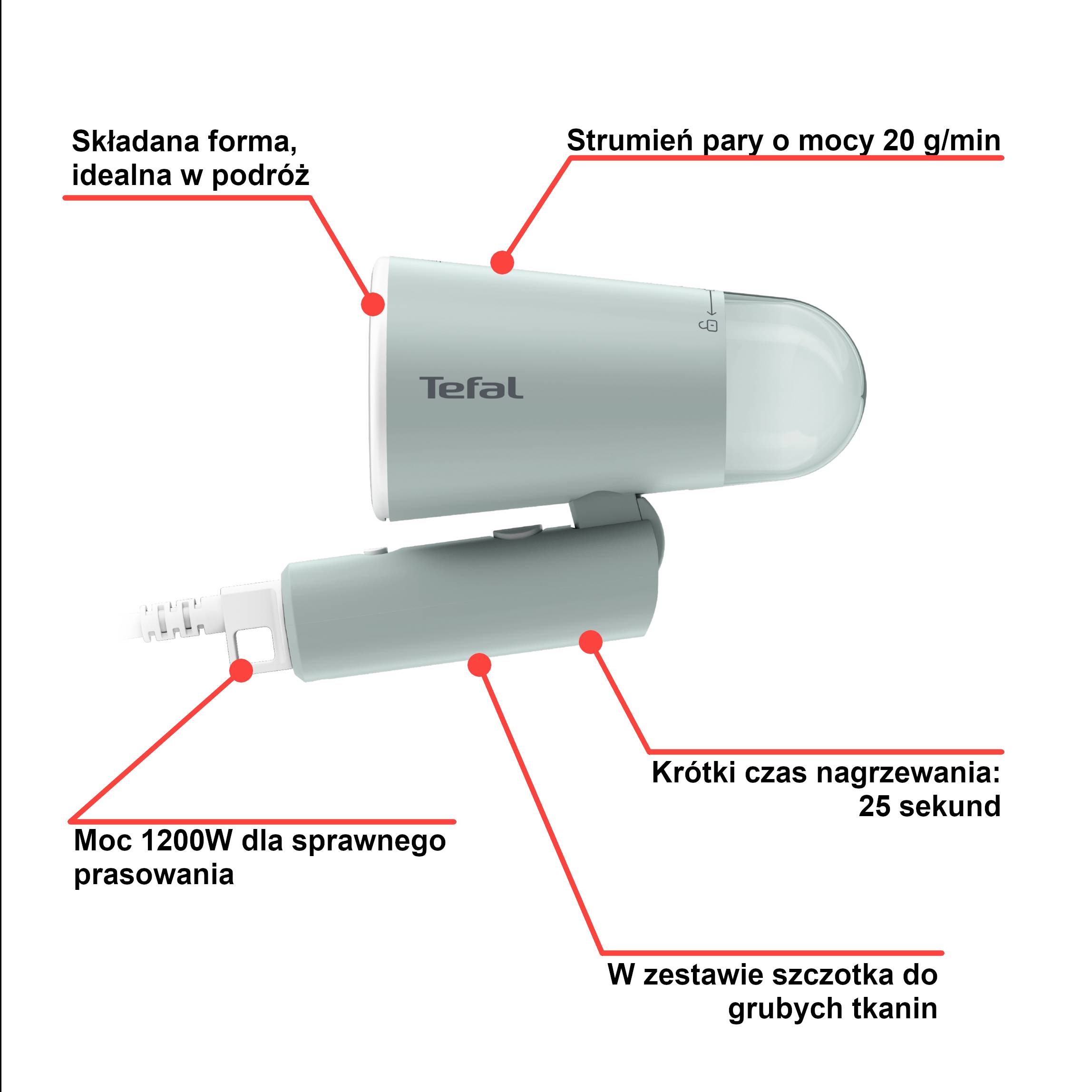 Parownica do ubrań, Tefal Origin Travel, 1200 W, szybka, składana