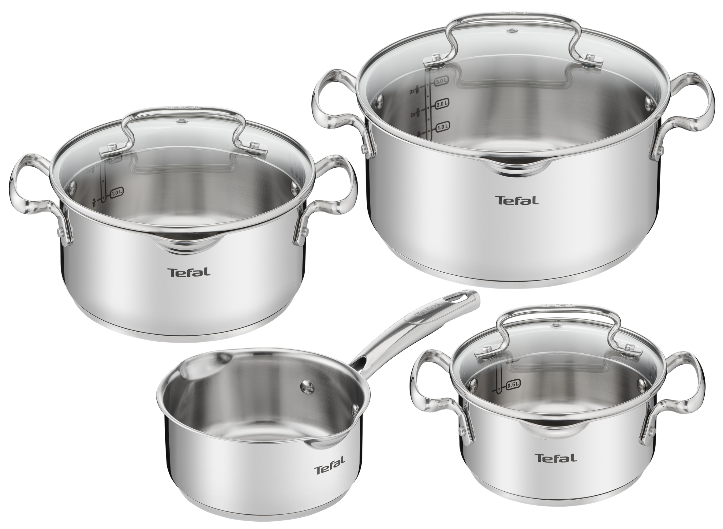 Zestaw garnków, Tefal Duetto+, 7 elementów, stal nierdzewna, pokrywki