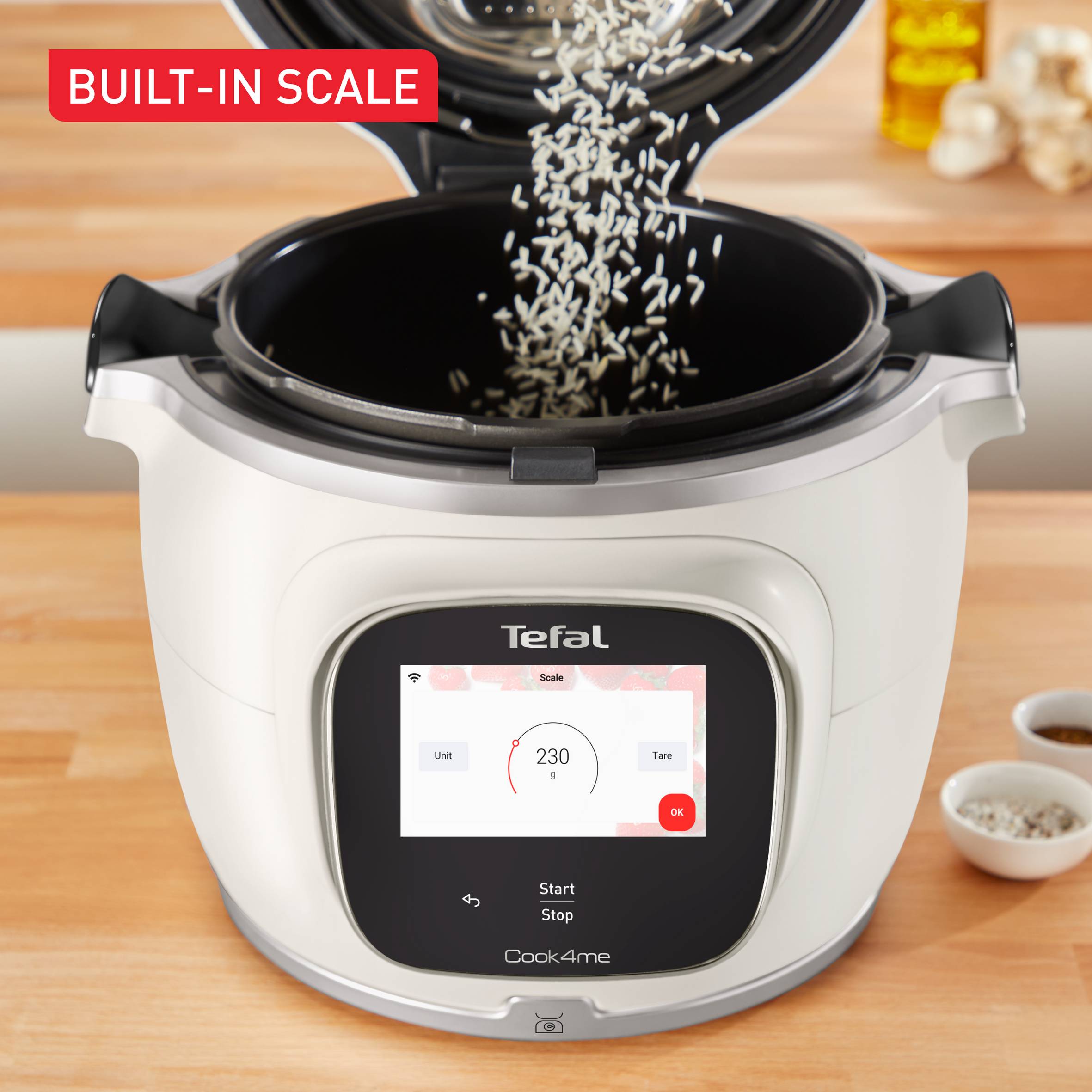 Multicooker TEFAL Cook4me Touch Pro z pokrywą Extra Crisp. Wbudowana waga