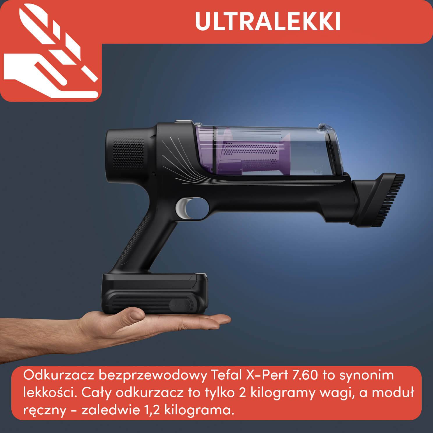Odkurzacz bezprzewodowy, Tefal X-Pert 7.60, 140 W, 45 min, lekki