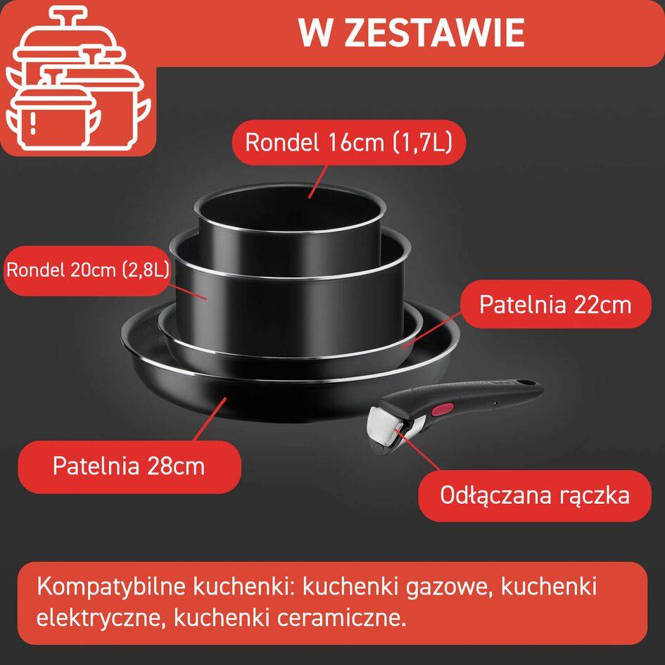 Zestaw garnków i patelni TEFAL INGENIO EASY COOK&CLEAN - 5 elementów