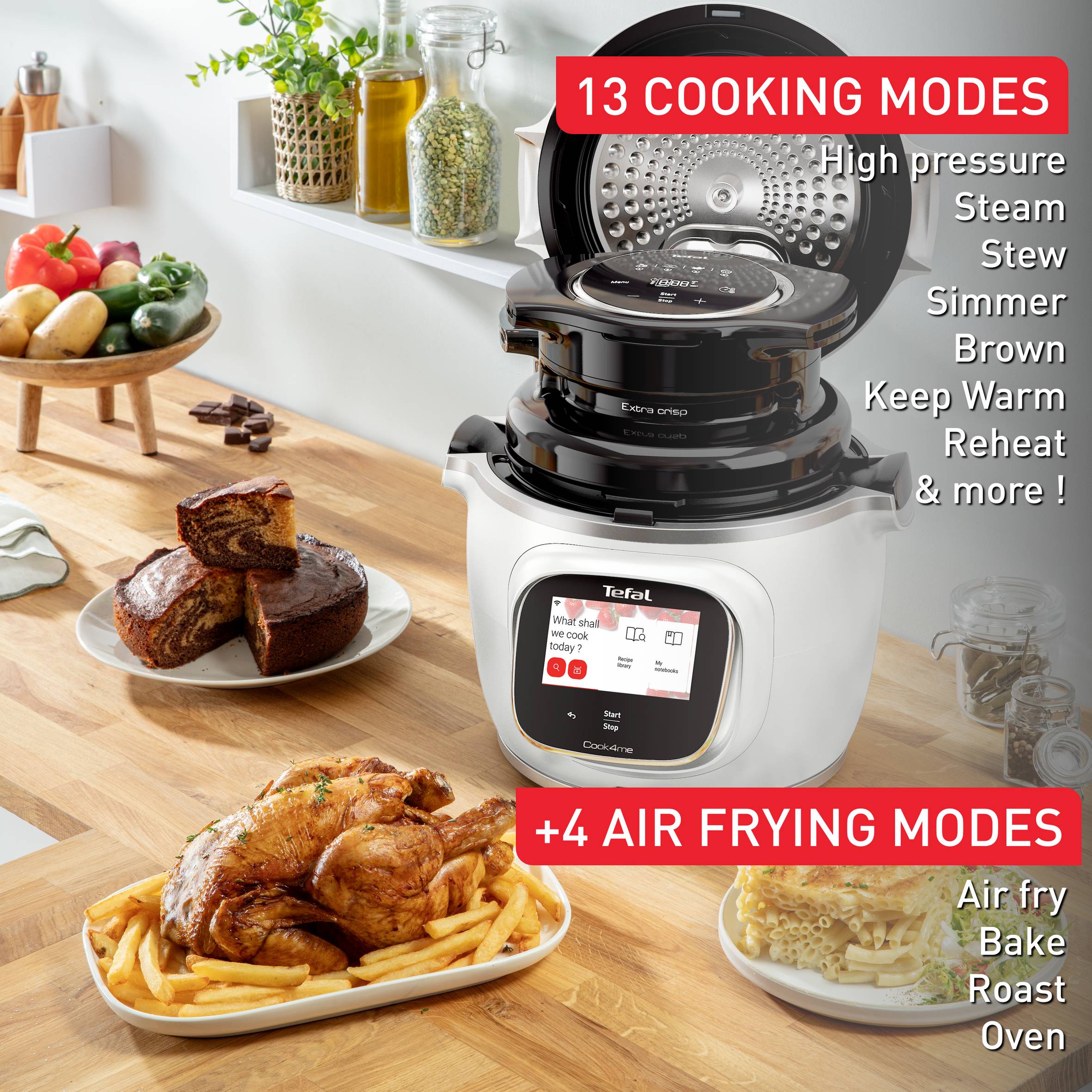 Multicooker TEFAL Cook4me Touch Pro z pokrywą Extra Crisp. Wbudowana waga