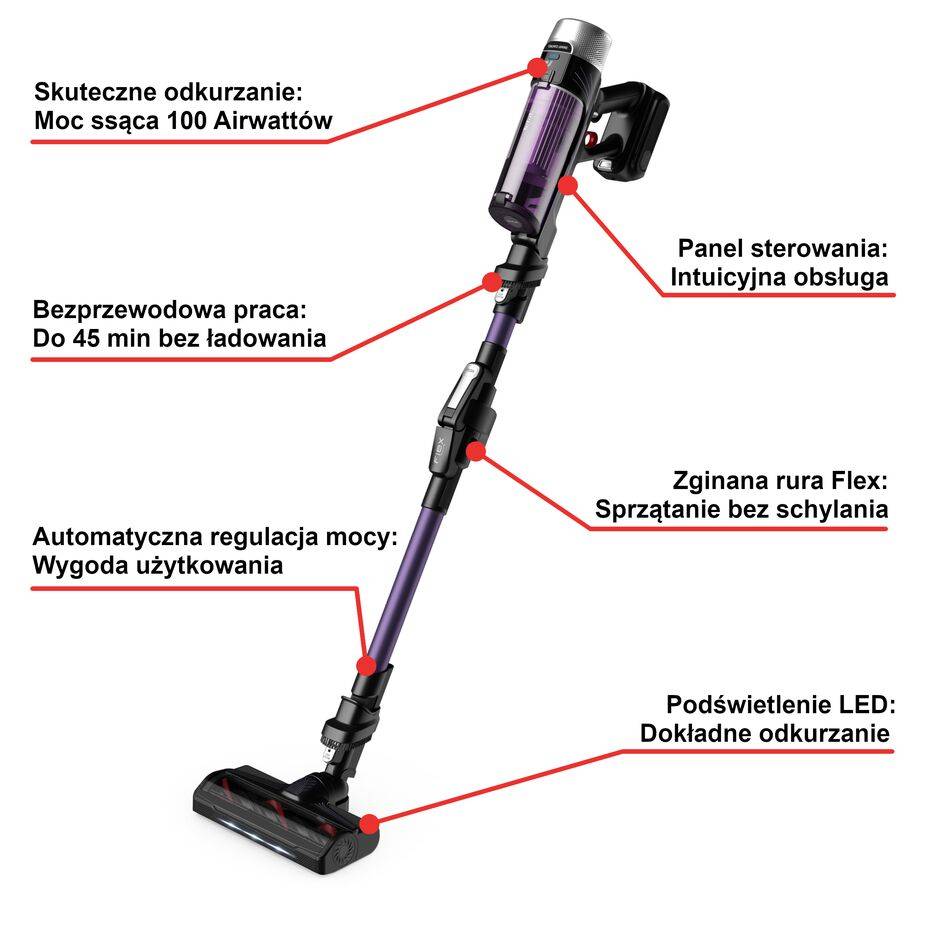 Odkurzacz bezprzewodowy, Tefal X-Force Flex 9.60, 100 AW, 45 min, lekki
