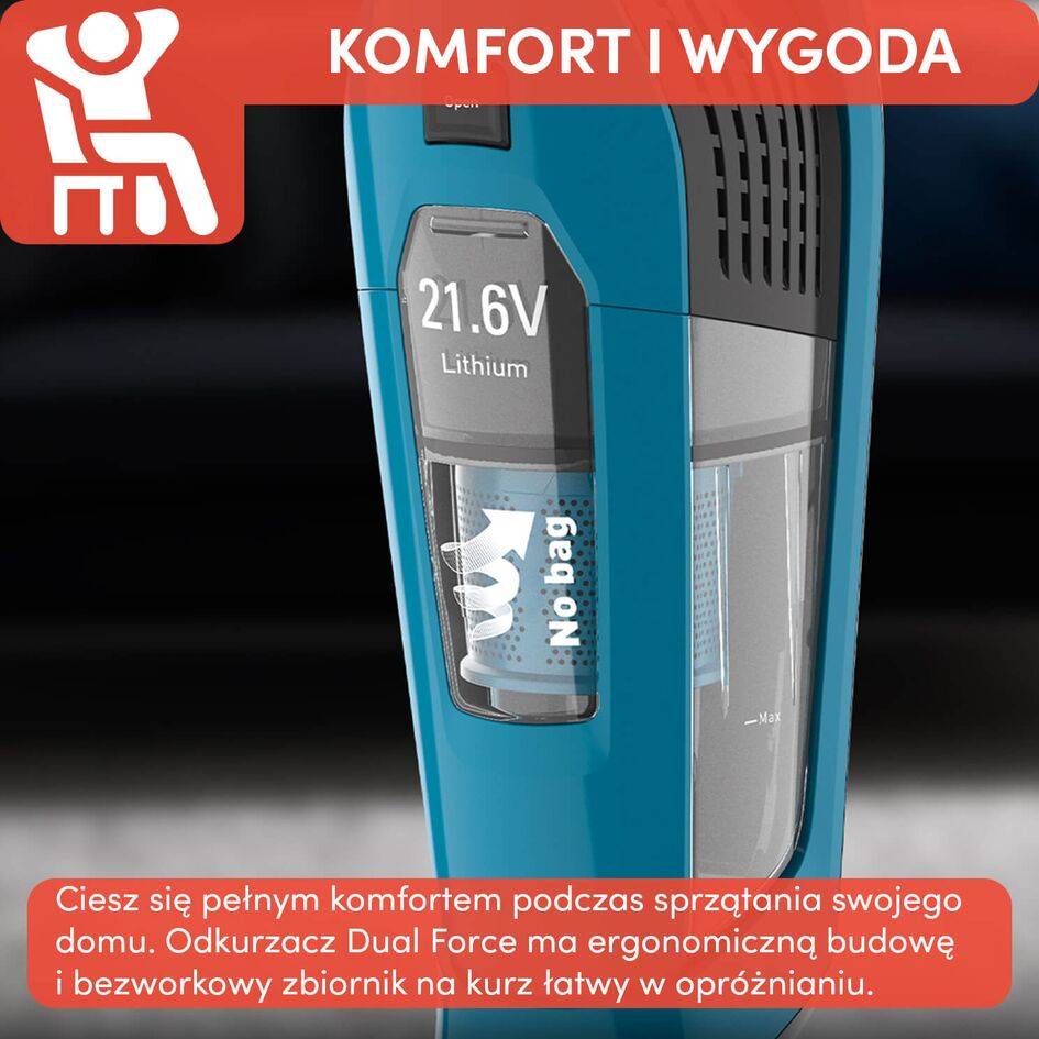 Odkurzacz bezprzewodowy, Tefal Dual Force, 2 w 1, 75 min, kompaktowy