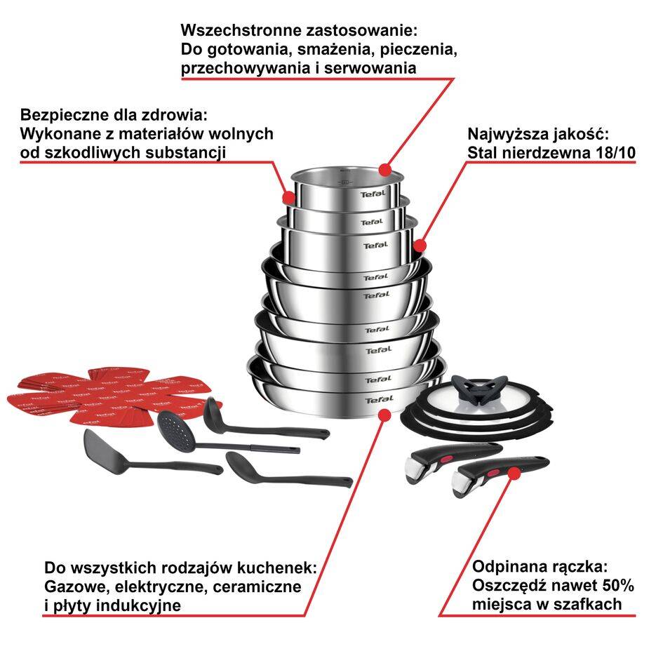 Zestaw patelni i garnków TEFAL INGENIO EMOTION - 22 elementy