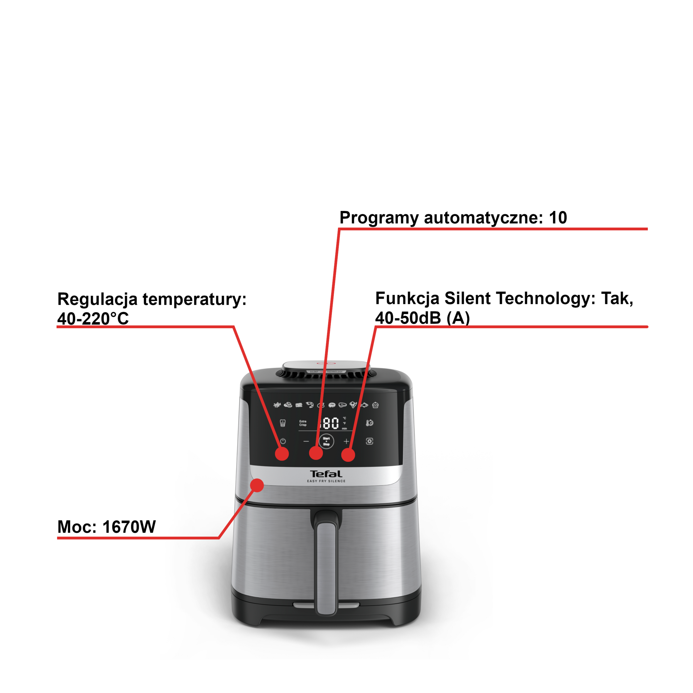 Frytkownica beztłuszczowa, Tefal Easy Fry Silence EY552D, cicha, pojemność 5 l