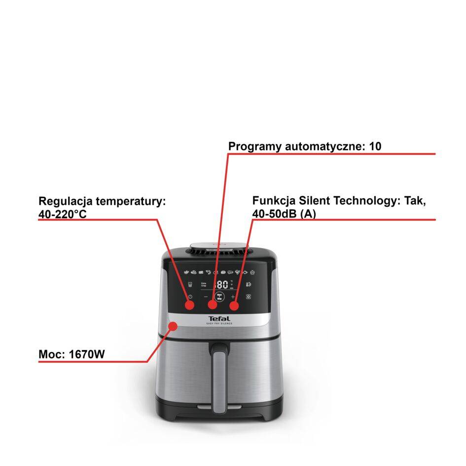 Frytkownica beztłuszczowa, Tefal Easy Fry Silence EY552D, cicha, pojemność 5 l