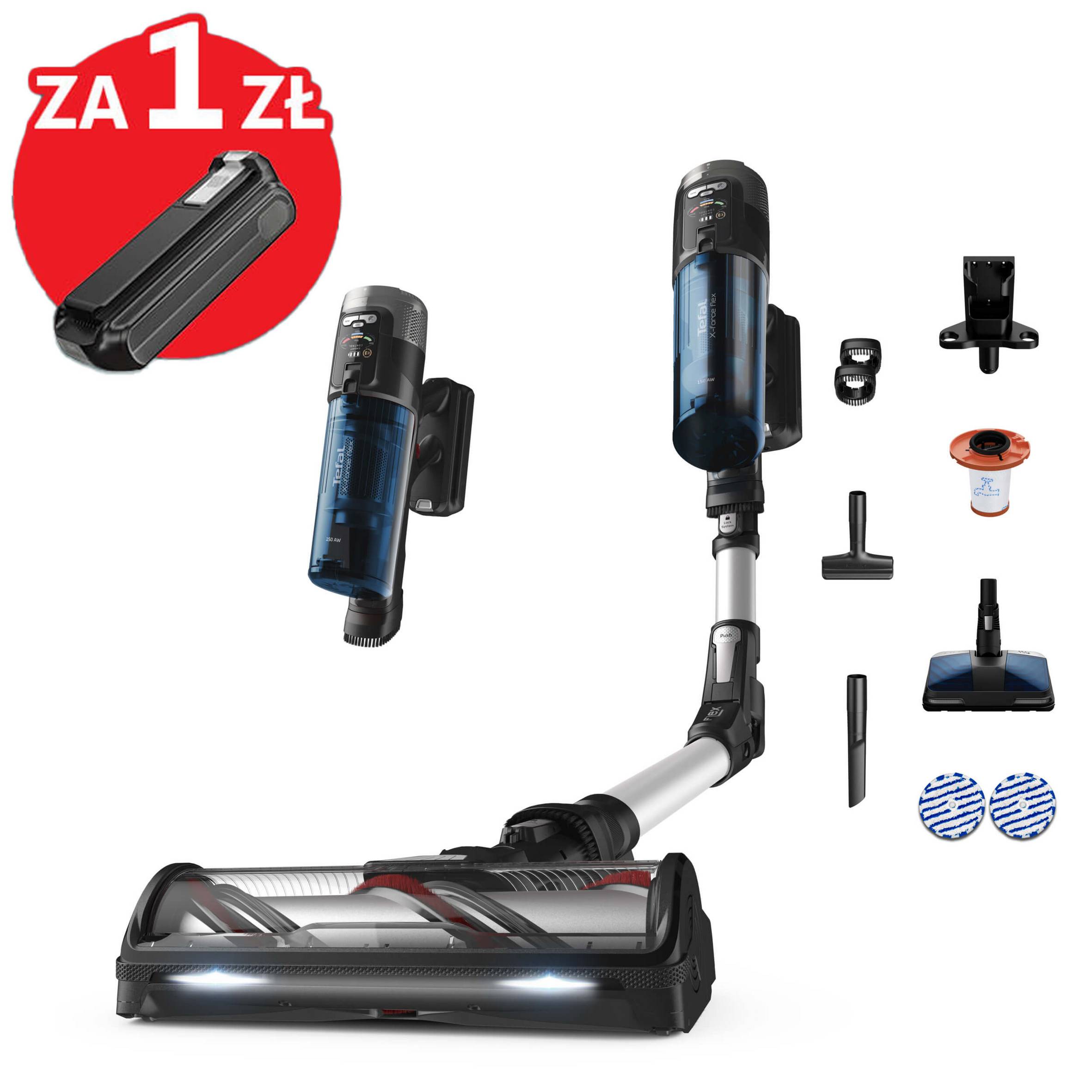 Odkurzacz bezprzewodowy, Tefal X-Force Flex 13.60, 150 AW, 60 min, aktywne mopowanie