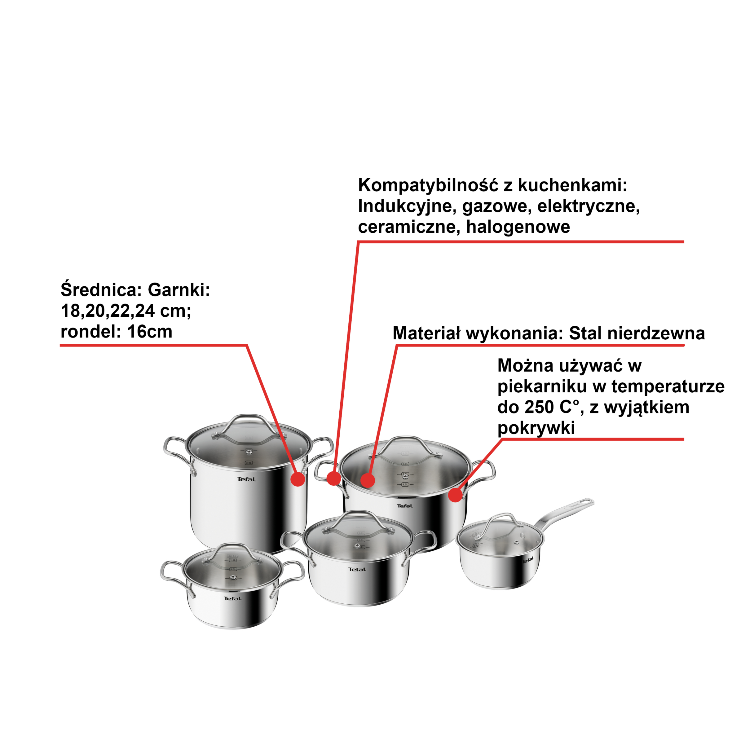 Zestaw garnków z pokrywkami TEFAL INTUITION - 10 elementów