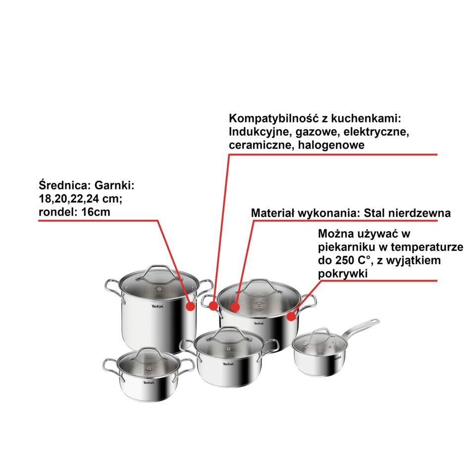 Zestaw garnków z pokrywkami TEFAL INTUITION - 10 elementów