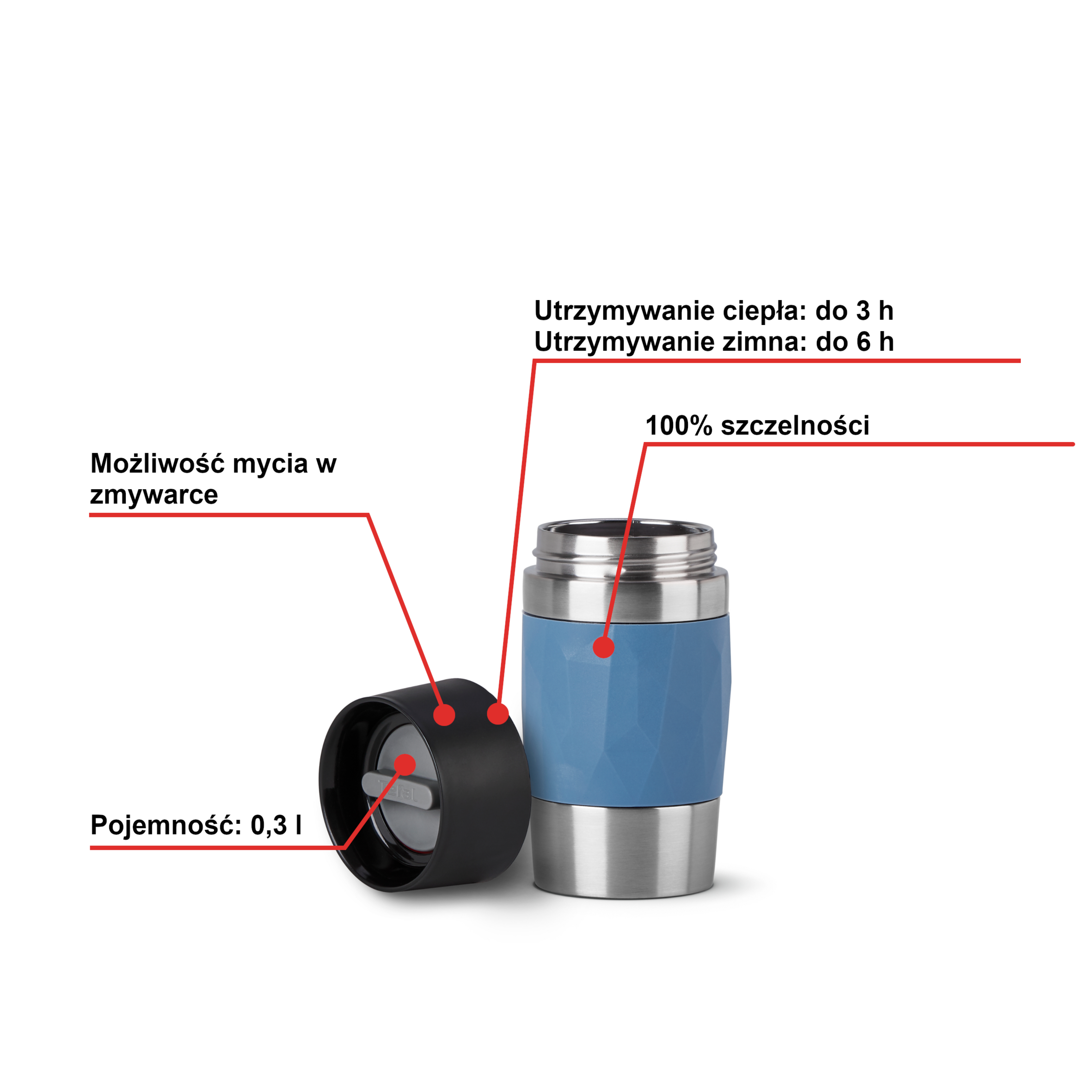 Kubek termiczny TEFAL TRAVEL MUG COMPACT 0.3L niebieski