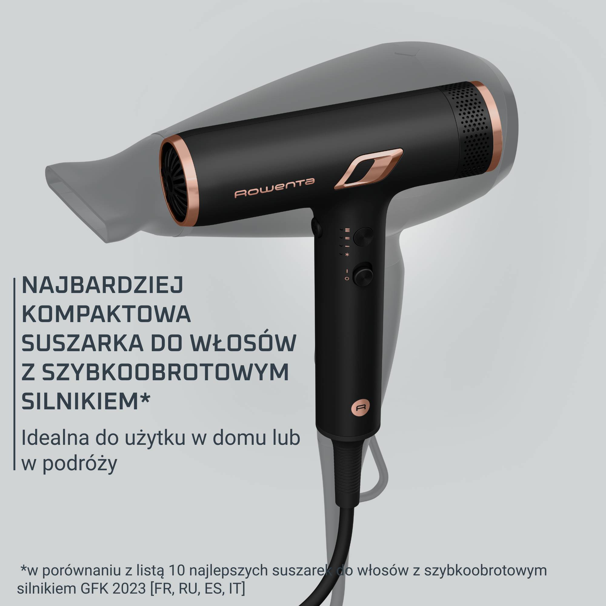 Suszarka do włosów, Rowenta Nano, kompaktowa, jonizacja, 3 poziomy