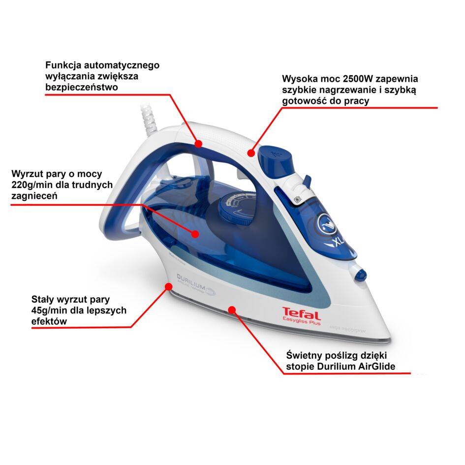 Tefal Easygliss Plus, żelazko parowe, automatyczne programy, strażak, mocny ślizg