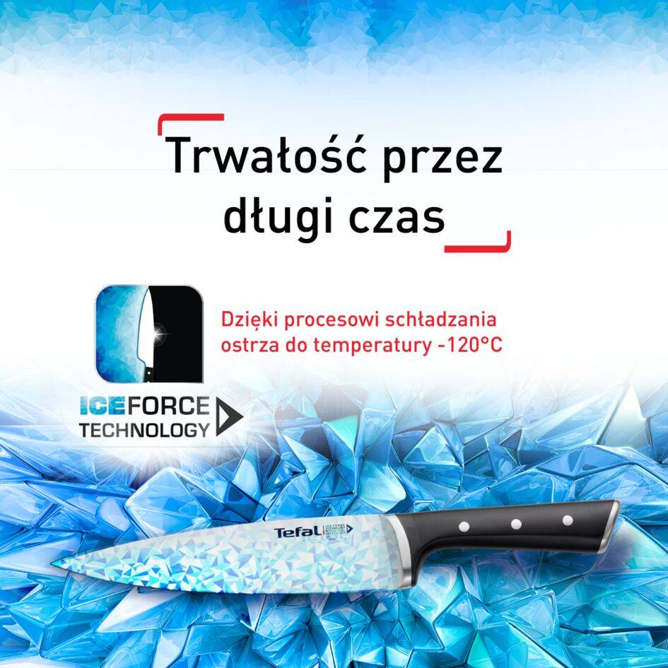 Zestaw 5 noży ze stali nierdzewnej TEFAL ICE FORCE + drewniany blok