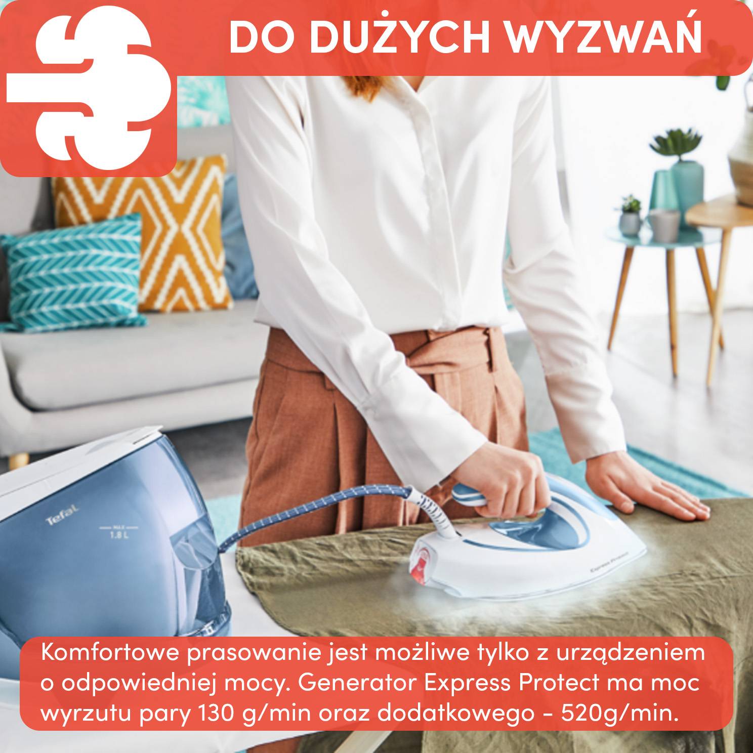 Generator pary, Tefal Express Protect, 130 g/min, 7,5 bar, automatyczne programy