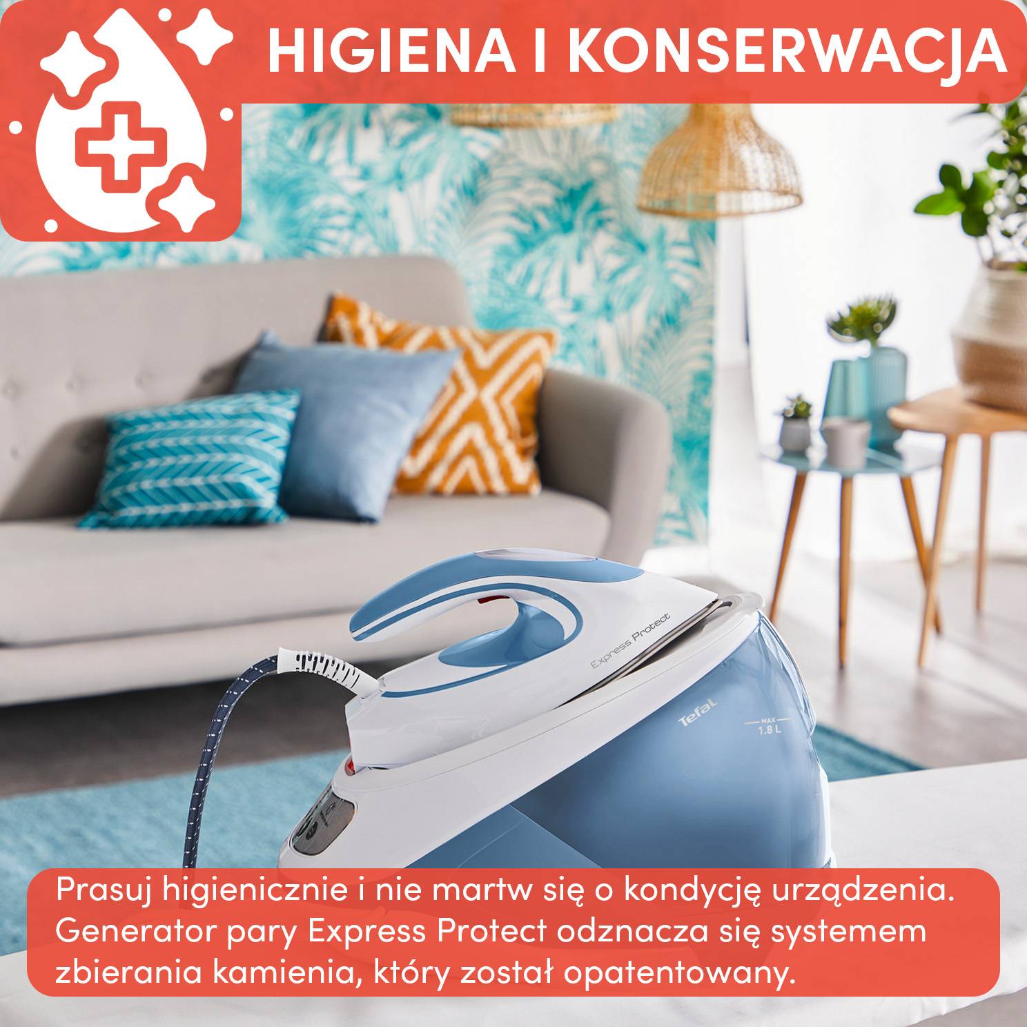 Generator pary, Tefal Express Protect, 130 g/min, 7,5 bar, automatyczne programy