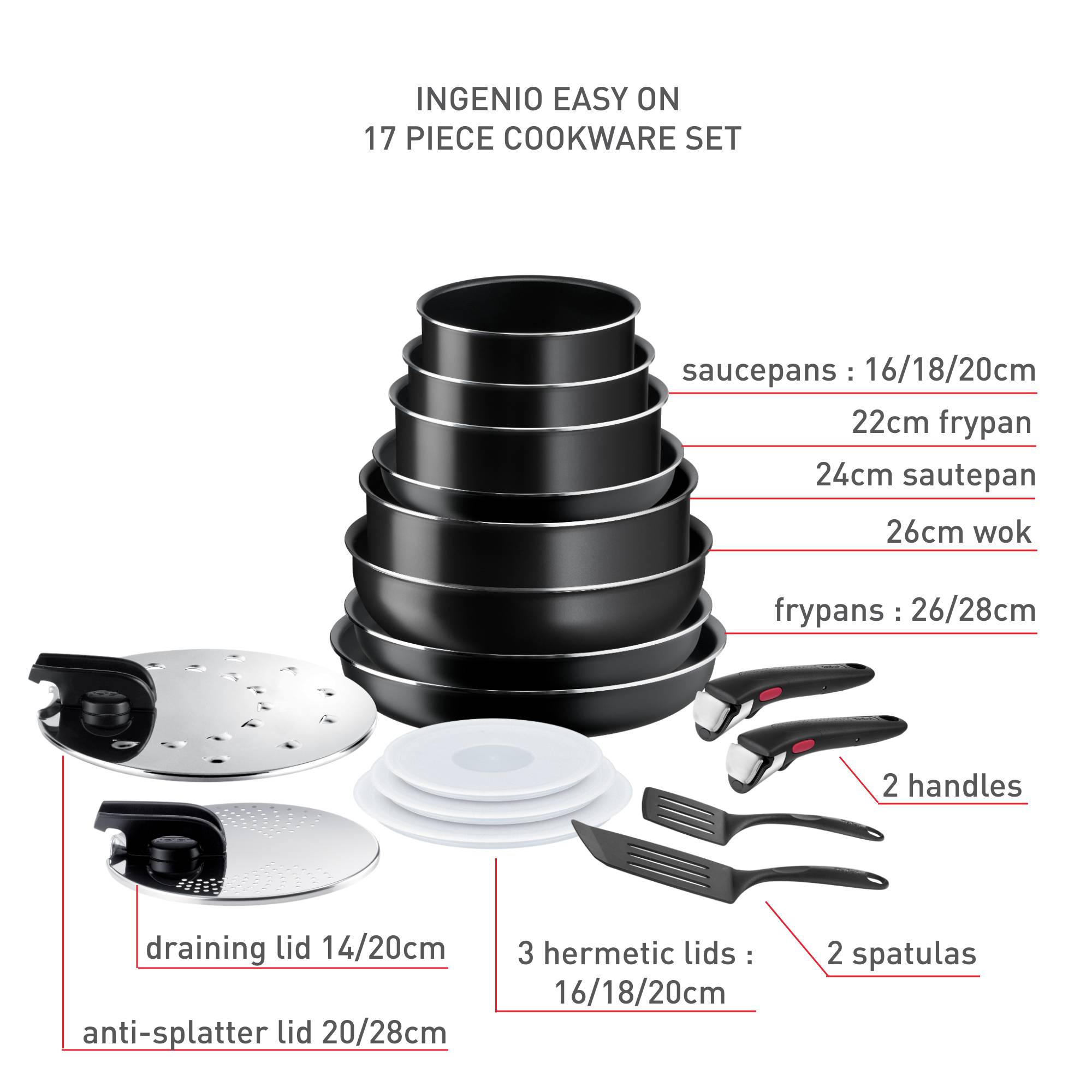 Zestaw garnków i patelni TEFAL INGENIO EASY ON - 17 elementów
