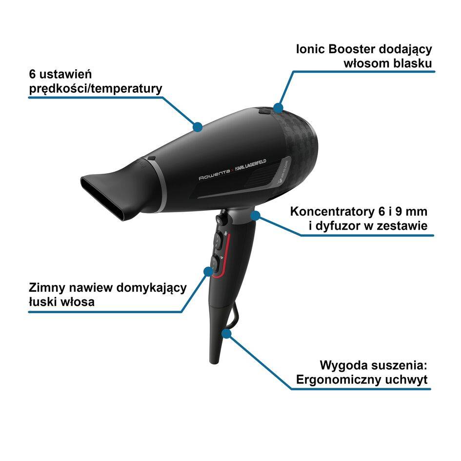 Suszarka do włosów, Rowenta x Karl Lagerfeld, jonizacja, 3 poziomy 