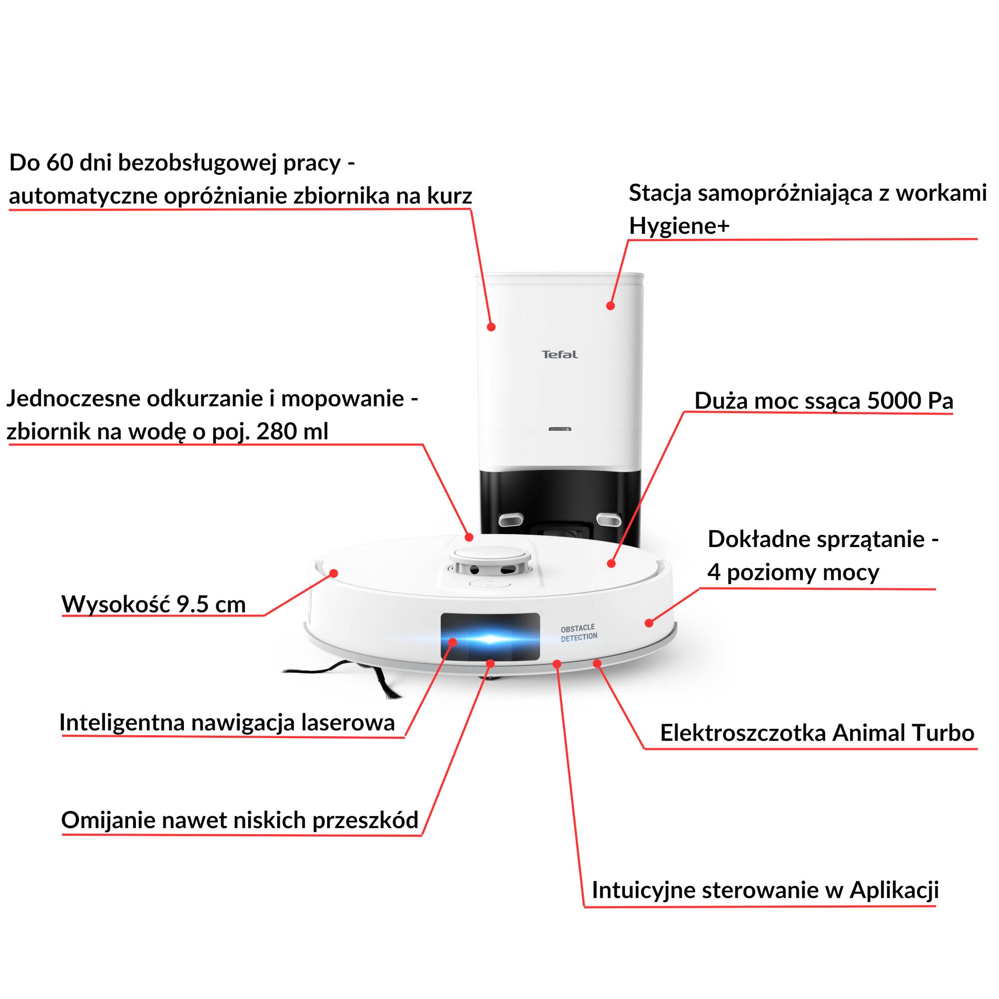 Robot sprzątający, Tefal X-Plorer S140+, 5000 Pa, 120 min, stacja opróżniająca