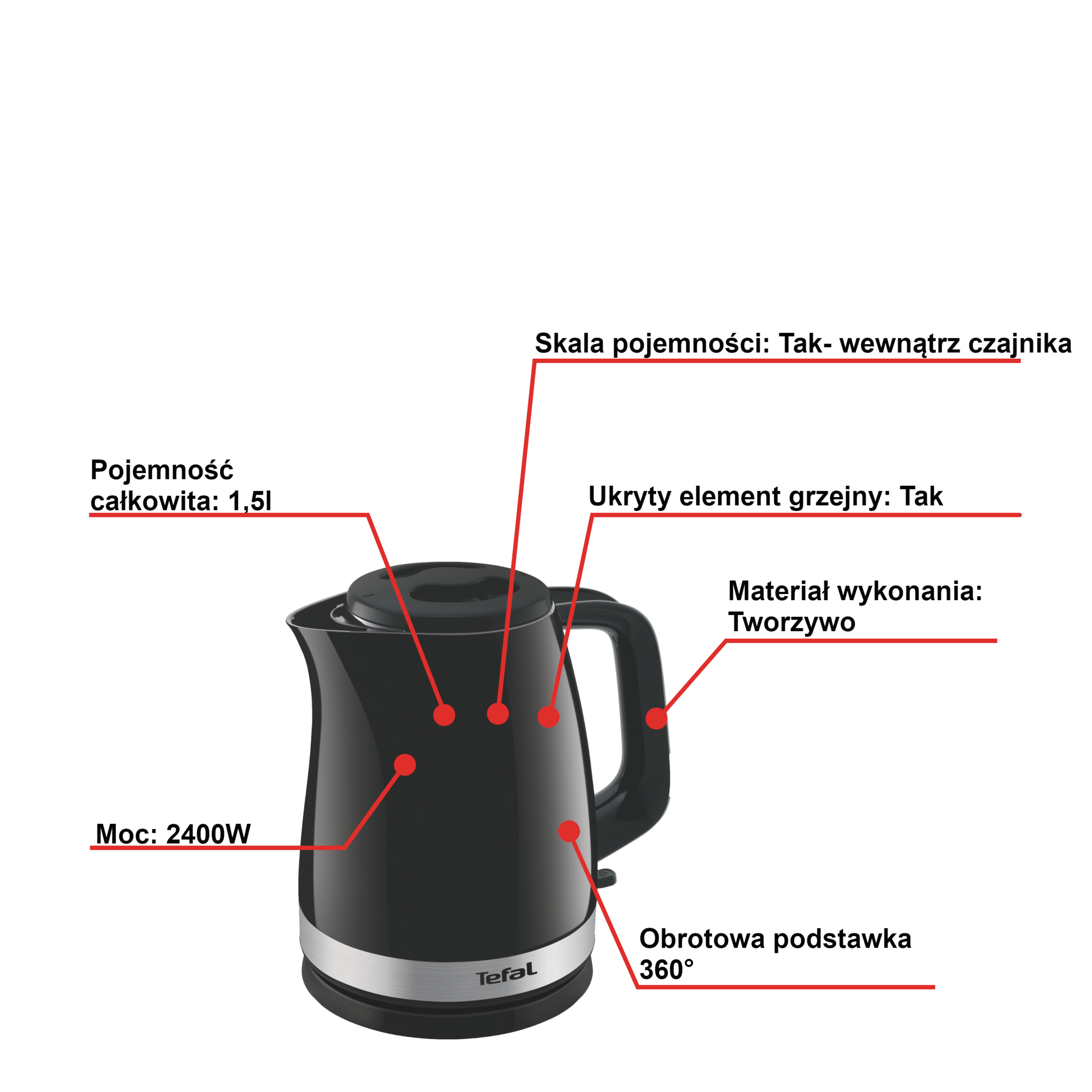 Czajnik elektryczny TEFAL DELFINI PLUS 1,5l KO150F