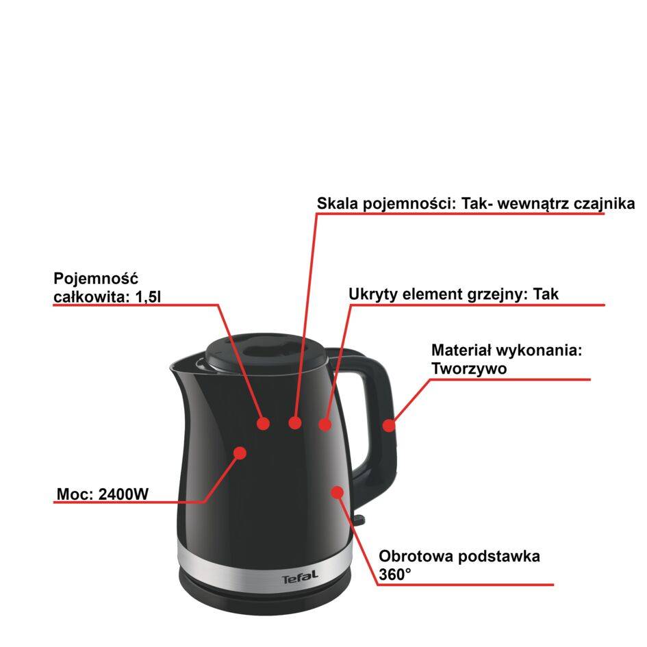 Czajnik elektryczny TEFAL DELFINI PLUS 1,5l KO150F