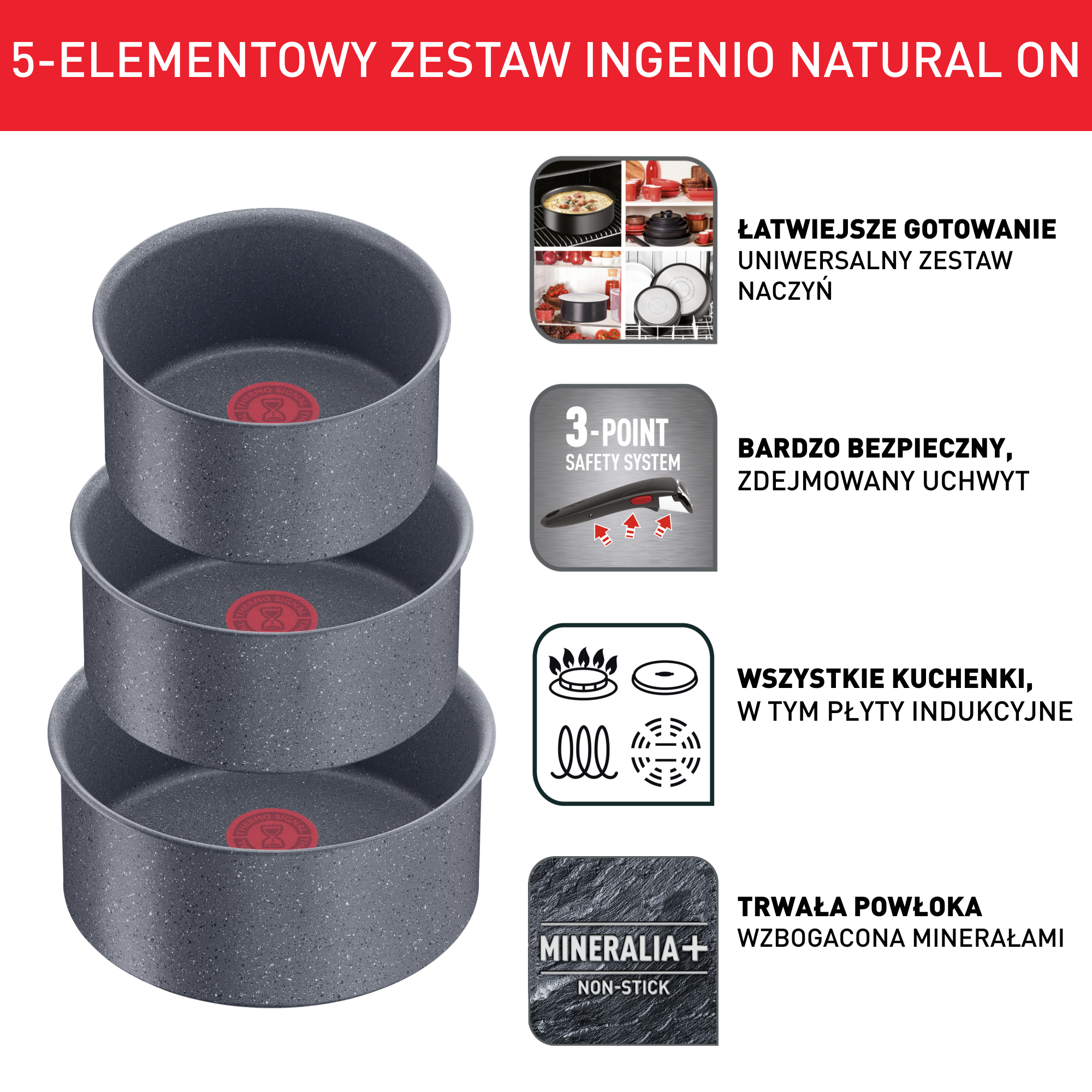 Zestaw patelni i garnków TEFAL NATURAL ON - 4 elementy