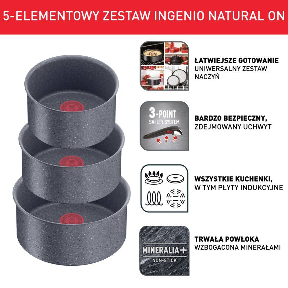 Zestaw patelni i garnków TEFAL NATURAL ON - 4 elementy