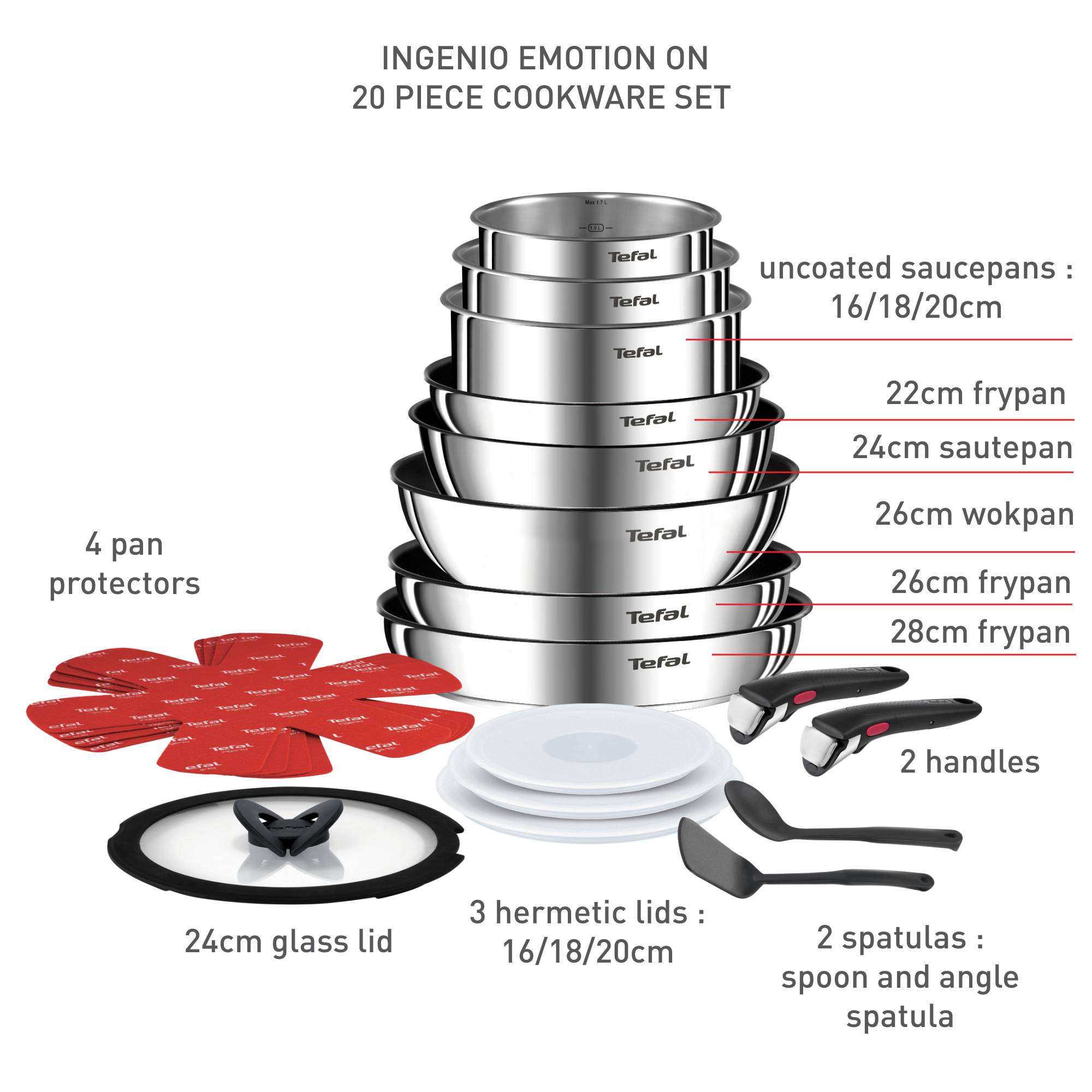 Zestaw patelni i garnków  TEFAL INGENIO EMOTION - 20 elementów