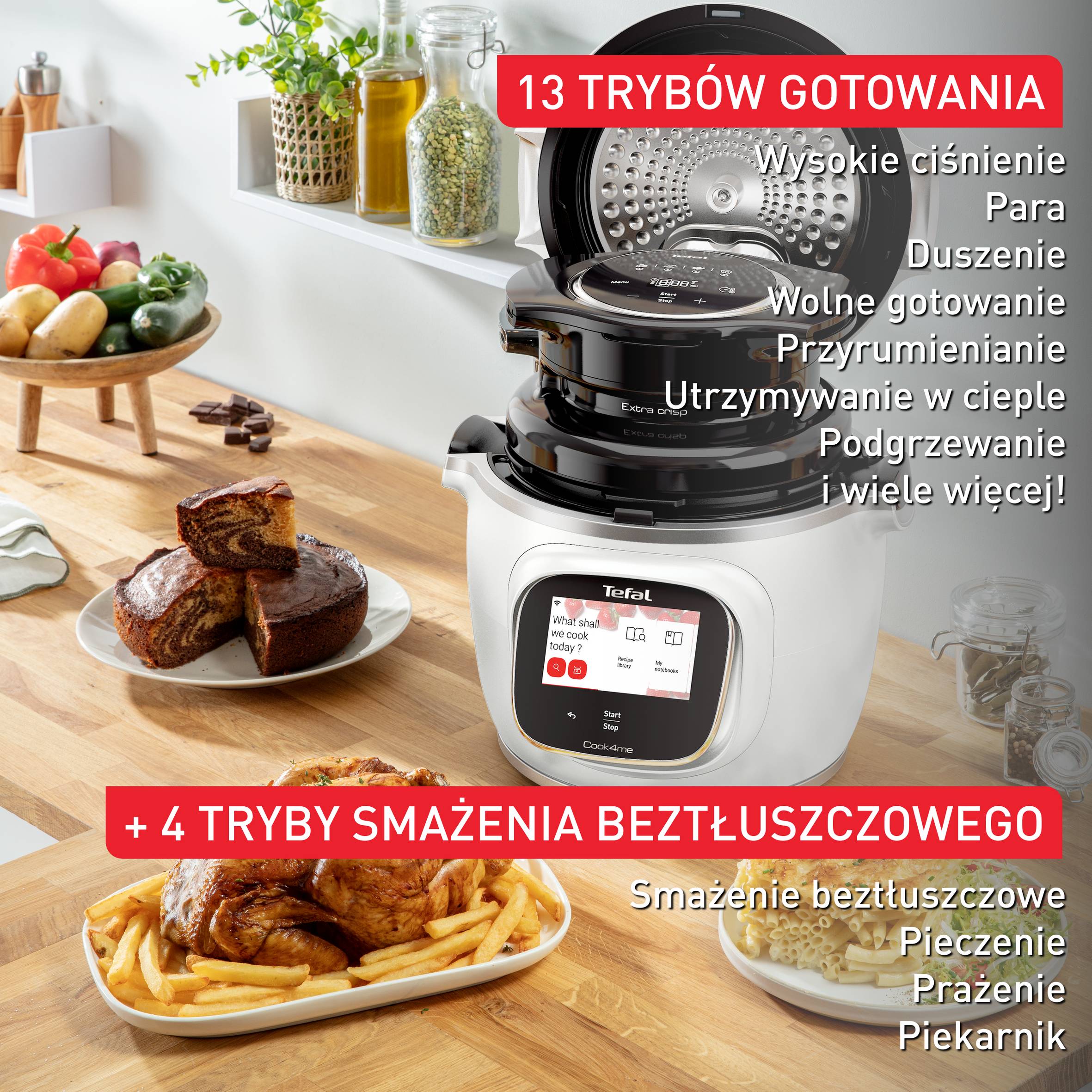 Multicooker TEFAL Cook4me Touch Pro z pokrywą Extra Crisp. Wbudowana waga