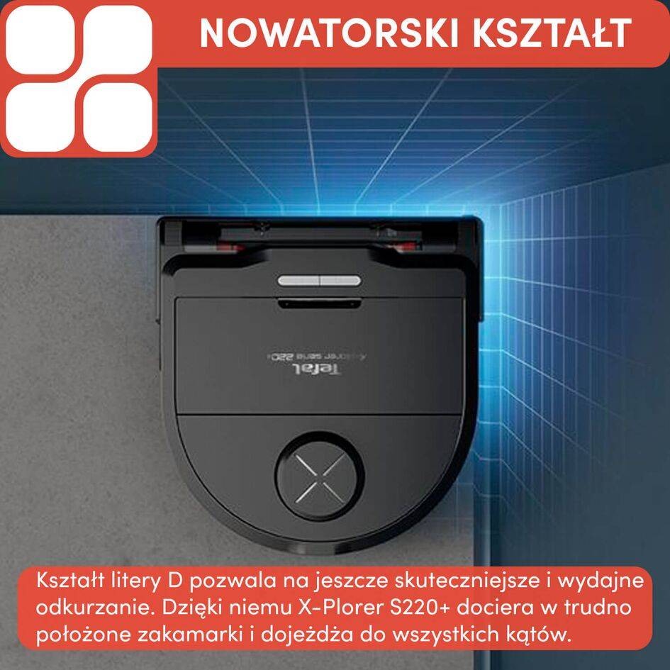 Robot sprzątający, Tefal X-Plorer S220+, 5600 Pa, 120 min, aktywne mopowanie