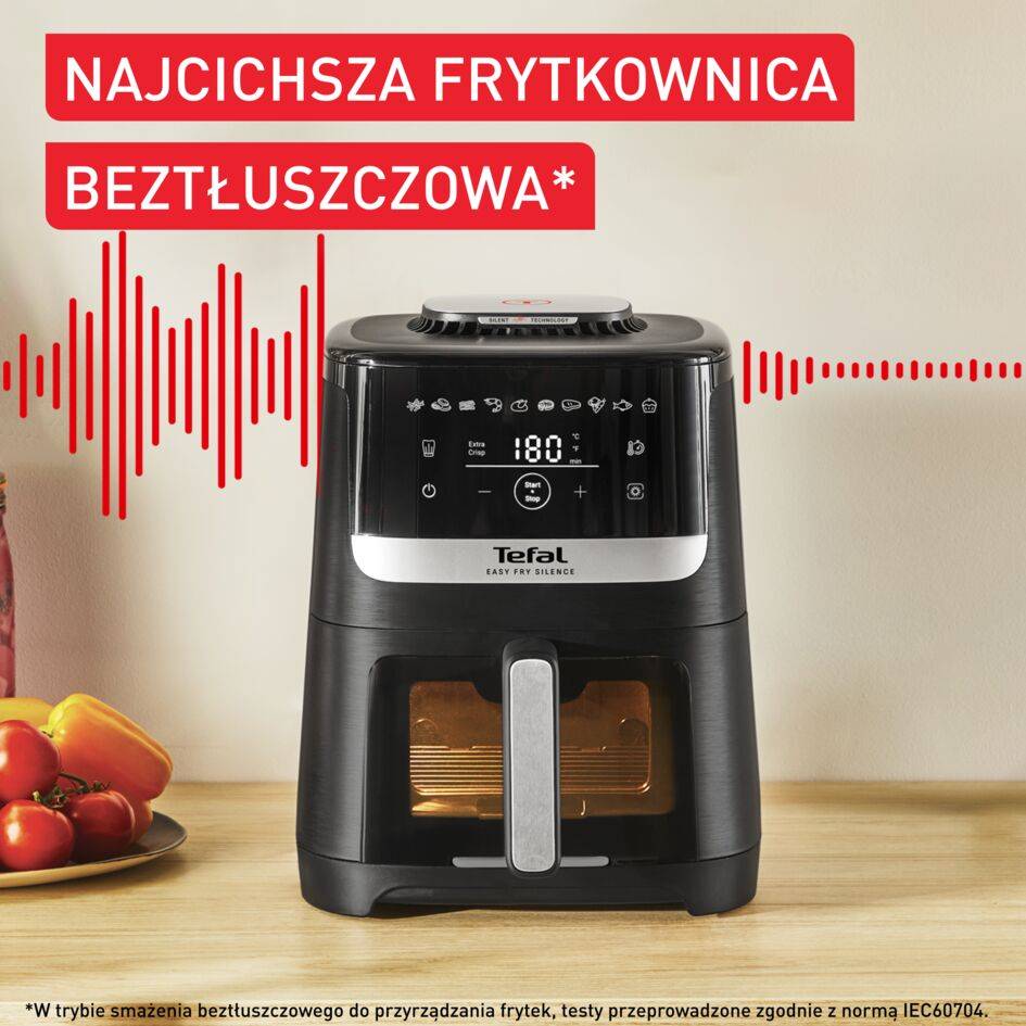 Easy Fry Silence z okienkiem podglądu, frytkownica beztłuszczowa, 5 L, technologia Silent, czarny