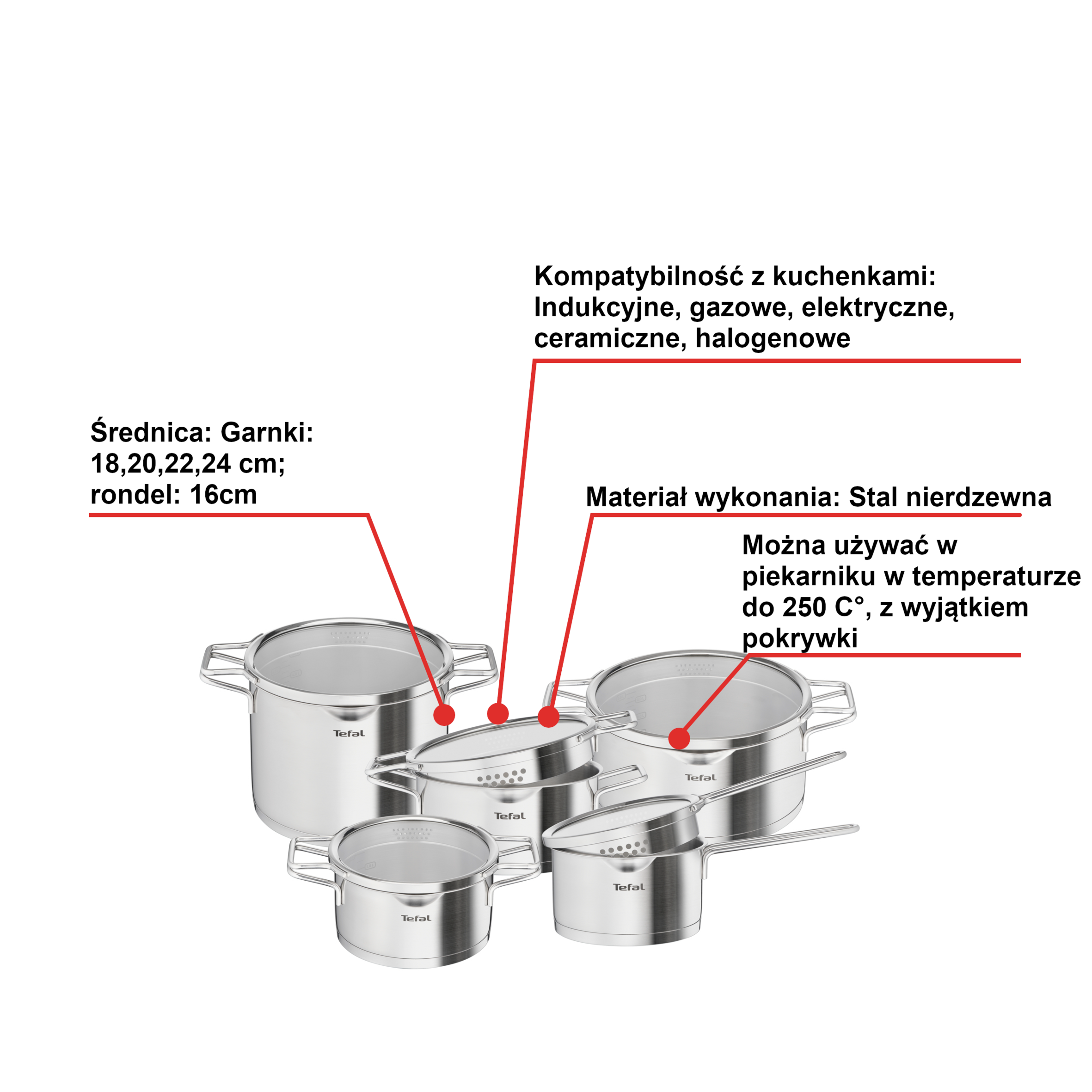 Zestaw garnków z pokrywkami TEFAL NORDICA- 10 elementów