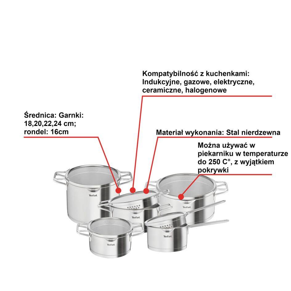 Zestaw garnków z pokrywkami TEFAL NORDICA- 10 elementów