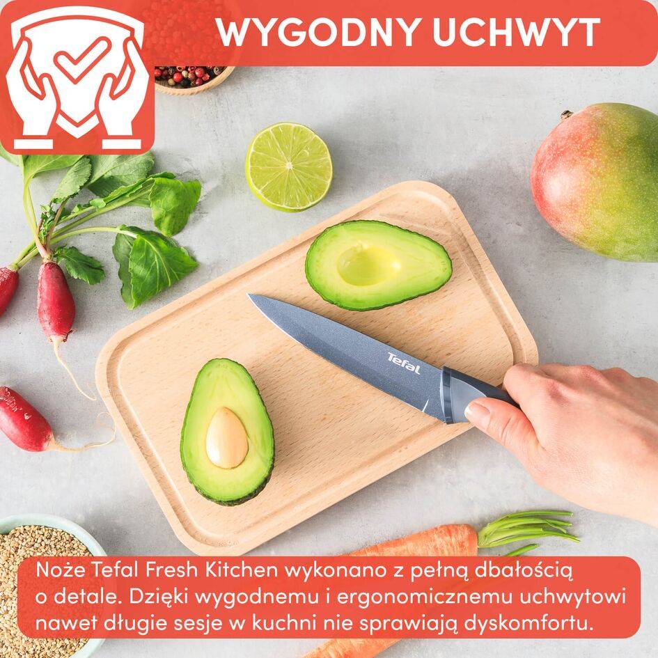 Zestaw 5 noży ze stali nierdzewnej TEFAL FRESH KITCHEN + drewniany blok