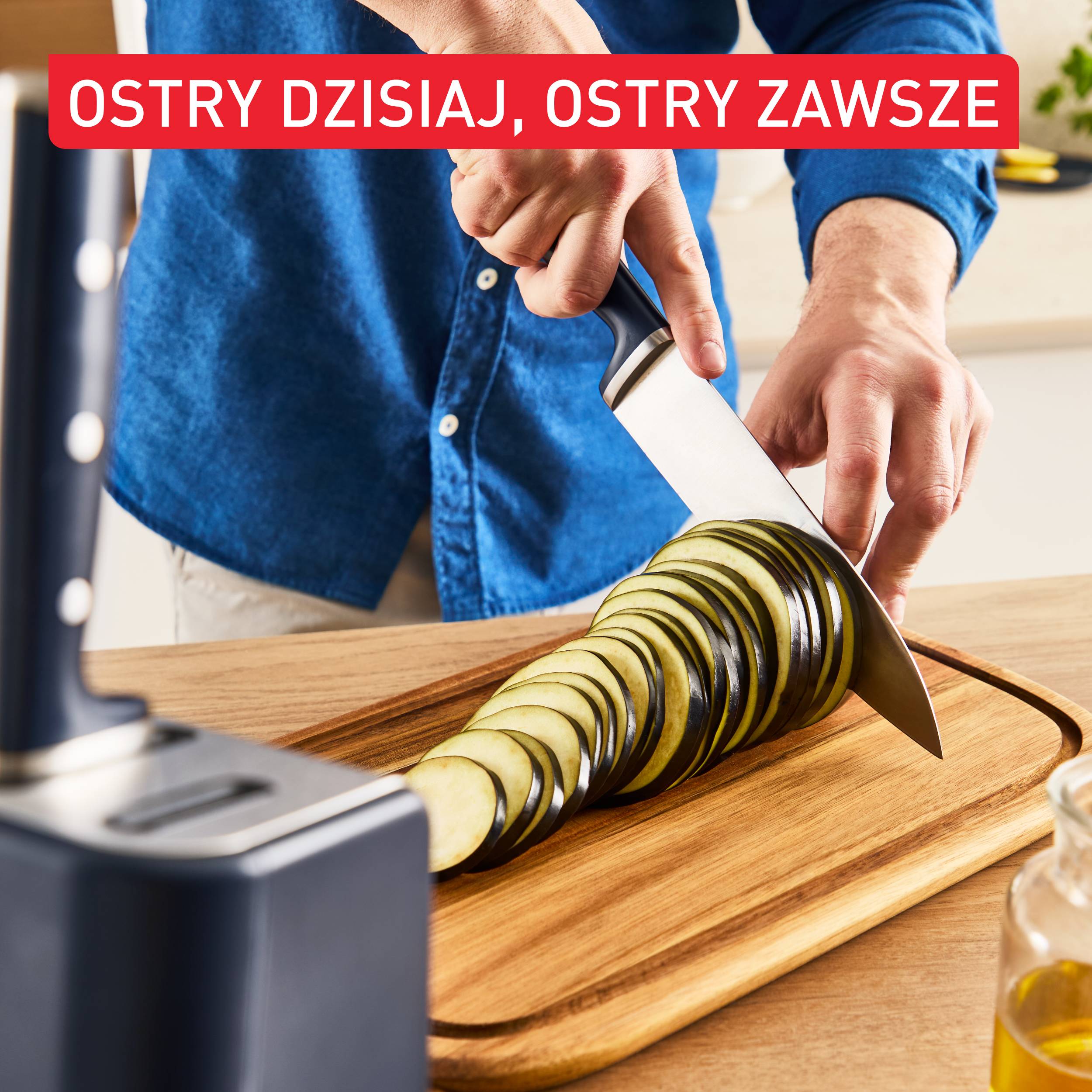 Nóż ze stali nierdzewnej TEFAL EVER SHARP K297S244 + blok + ostrzałka