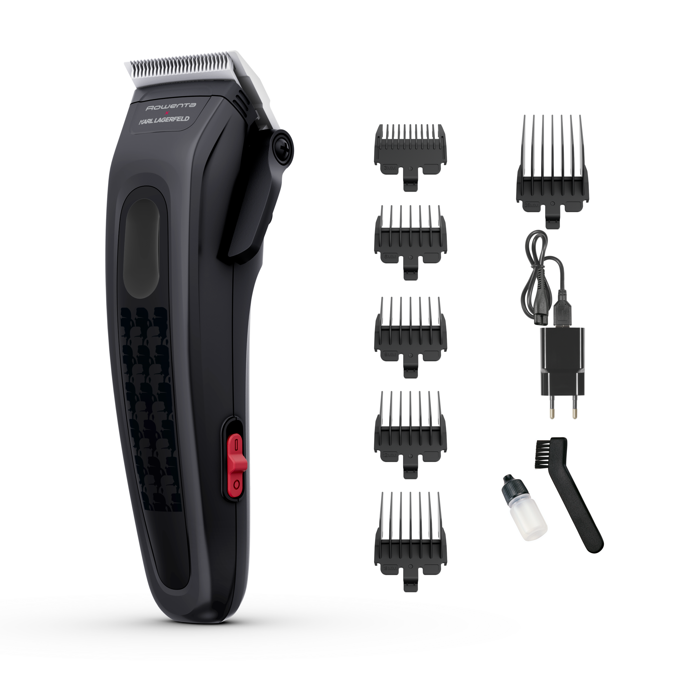 Maszynka do włosów, Rowenta x Karl Lagerfeld, bezprzewodowa, tytanowe ostrza, 6 nasadek