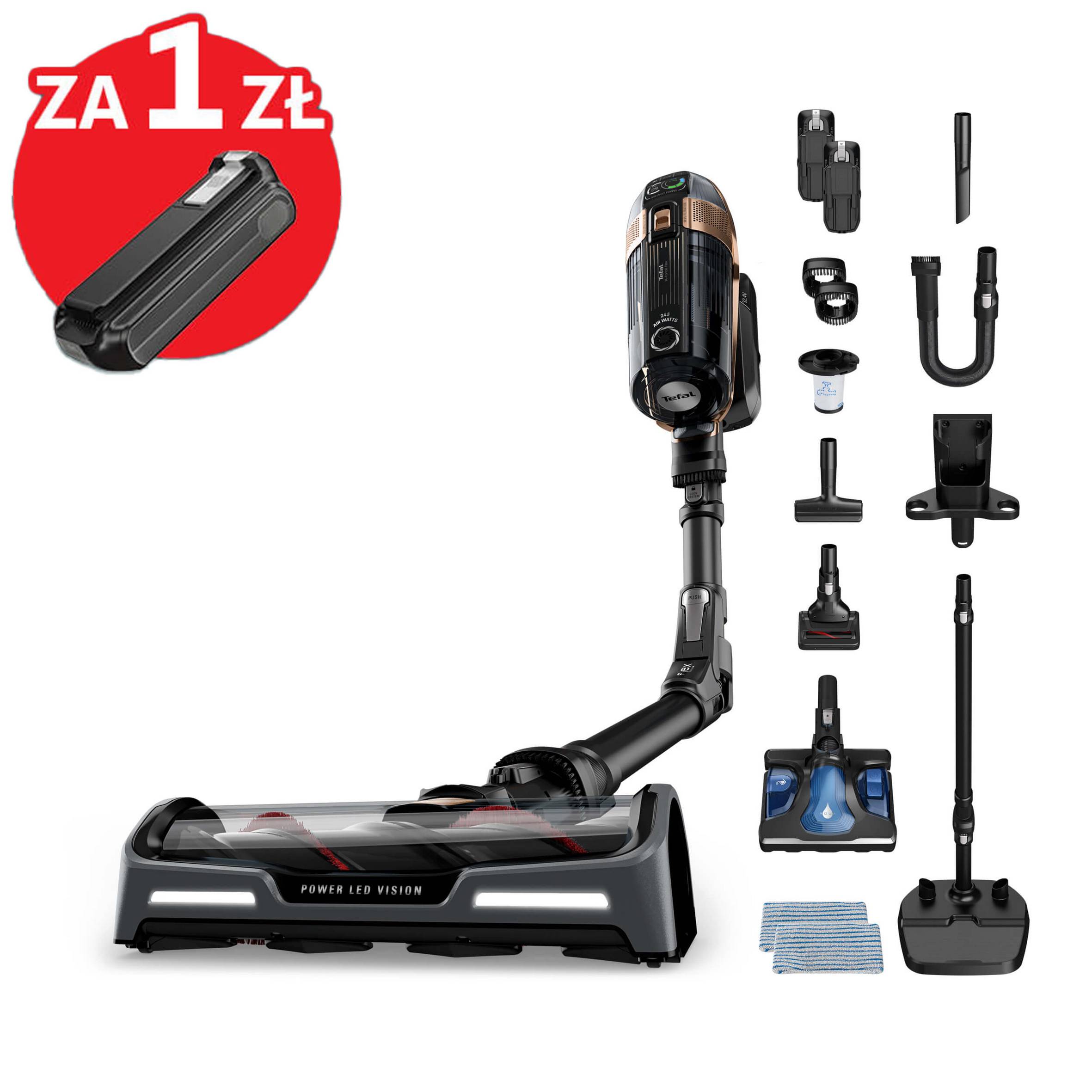 Odkurzacz bezprzewodowy, Tefal X-Force Flex 15.60, 245 AW, 160 min, mopowanie, 2 baterie