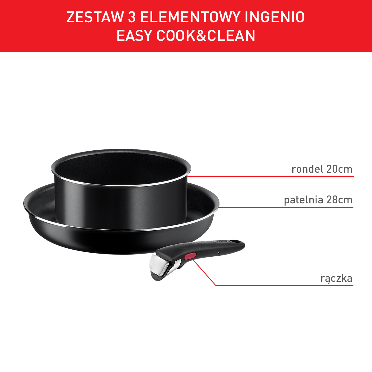 Zestaw garnków i patelni TEFAL INGENIO EASY COOK&CLEAN - 3 elementy