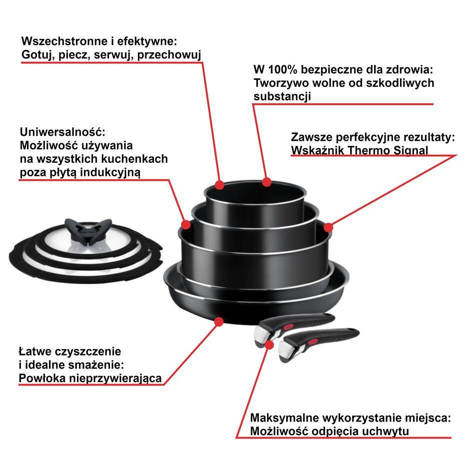 Zestaw garnków i patelni TEFAL INGENIO EASY COOK&CLEAN - 10 elementów