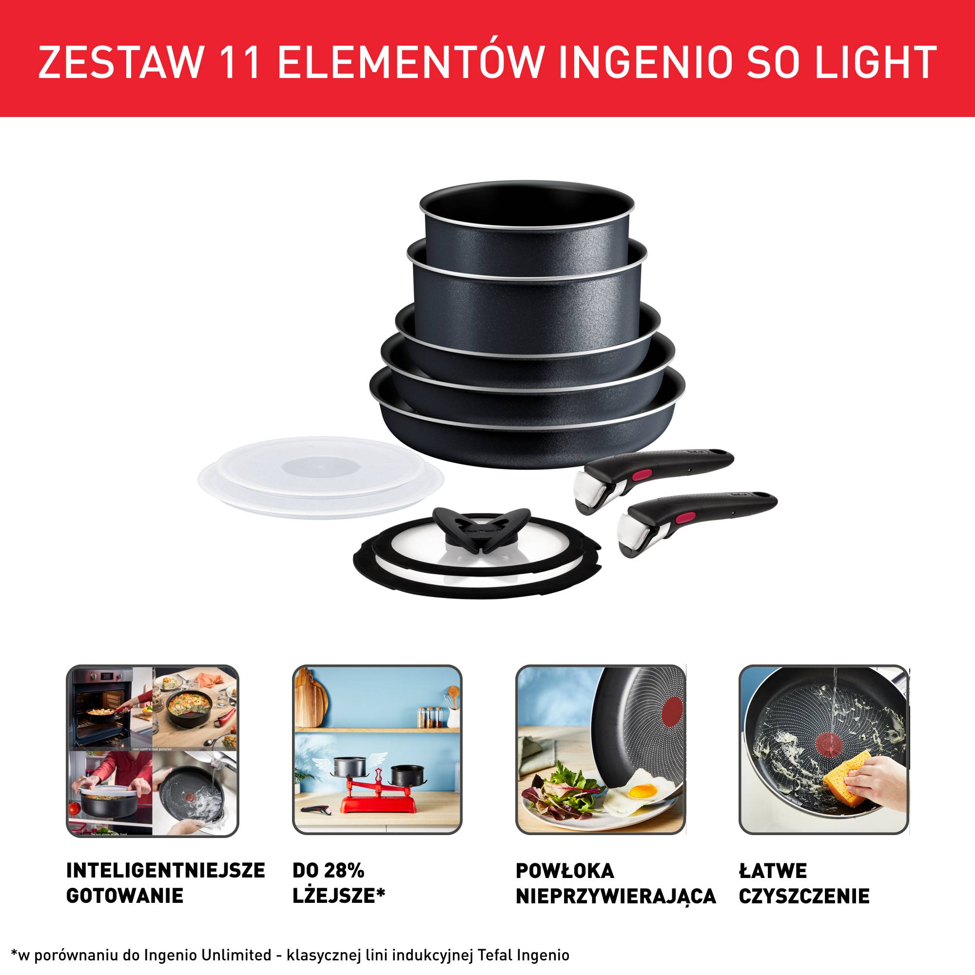 Zestaw garnków TEFAL INGENIO SO'LIGHT - 11 elementów