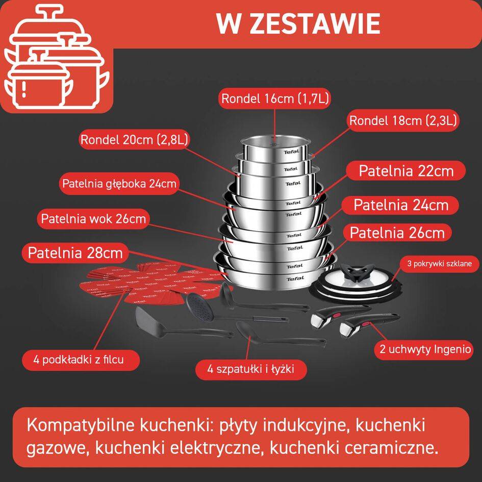 Zestaw patelni i garnków TEFAL INGENIO EMOTION - 22 elementy