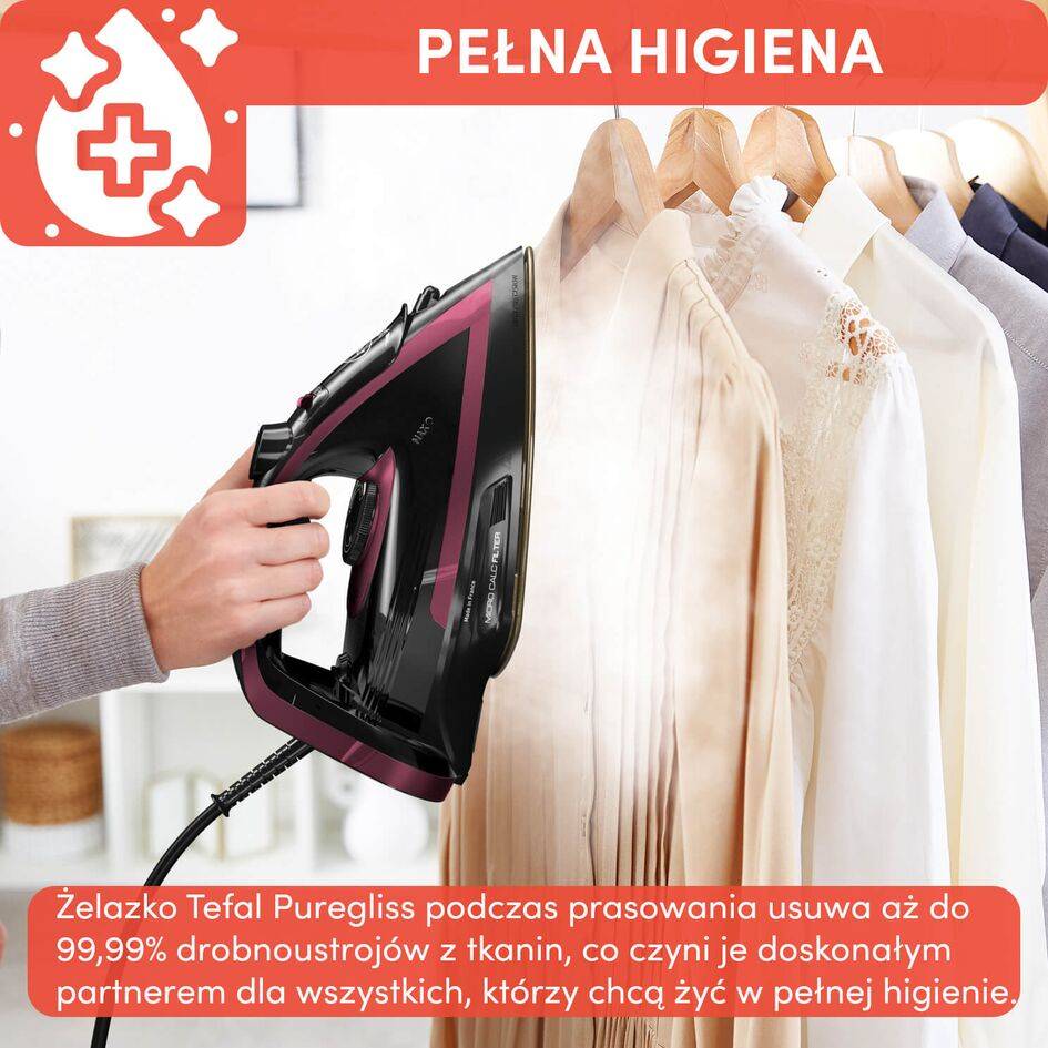Żelazko parowe, Tefal Puregliss, 3000 W, system antywapienny, strażak
