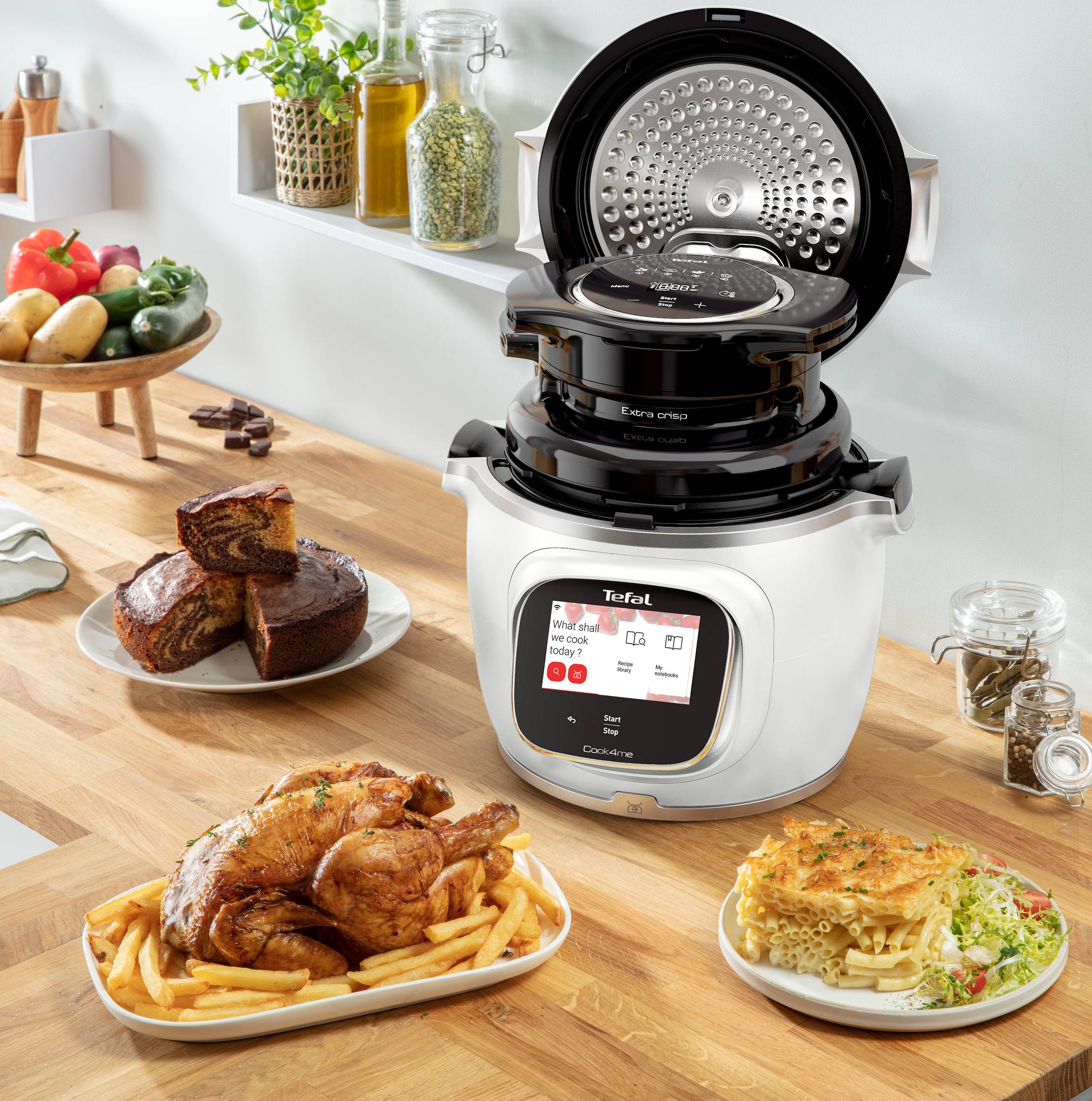 Multicooker TEFAL Cook4me Touch Pro z pokrywą Extra Crisp. Wbudowana waga