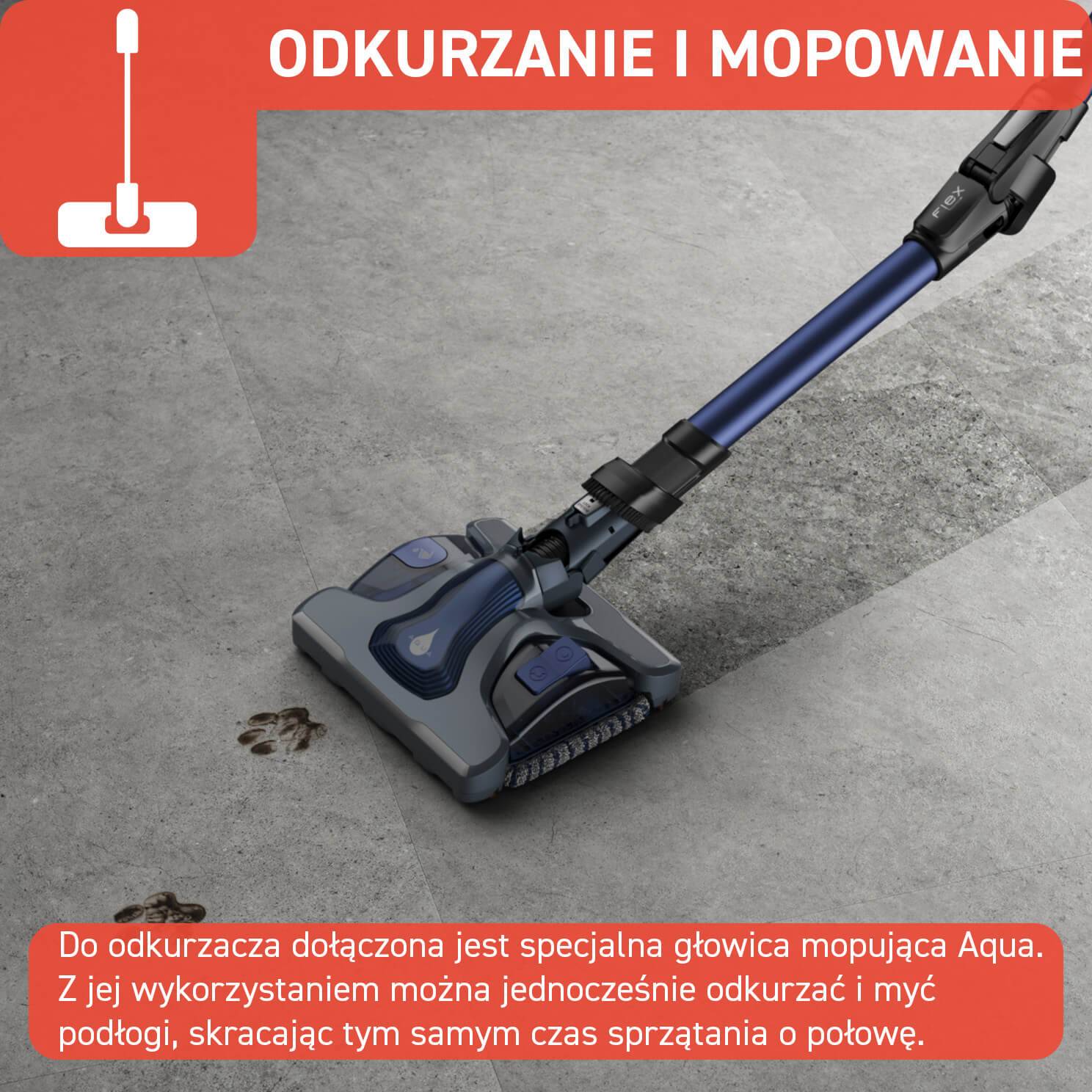 Odkurzacz bezprzewodowy, Tefal X-Force Flex 12.60 Aqua, 150 AW, 45 min, mopowanie