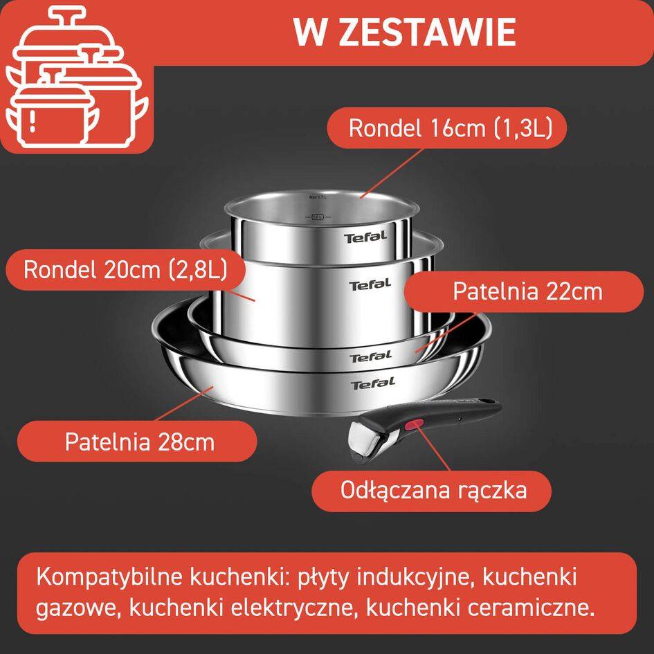 Zestaw patelni i garnków TEFAL INGENIO EMOTION - 5 elementów