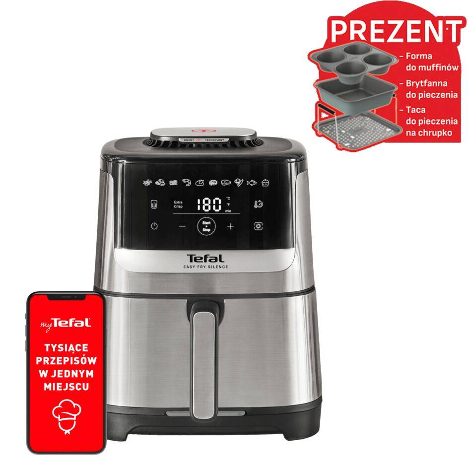 Frytkownica beztłuszczowa, Tefal Easy Fry Silence EY552D, cicha, pojemność 5 l