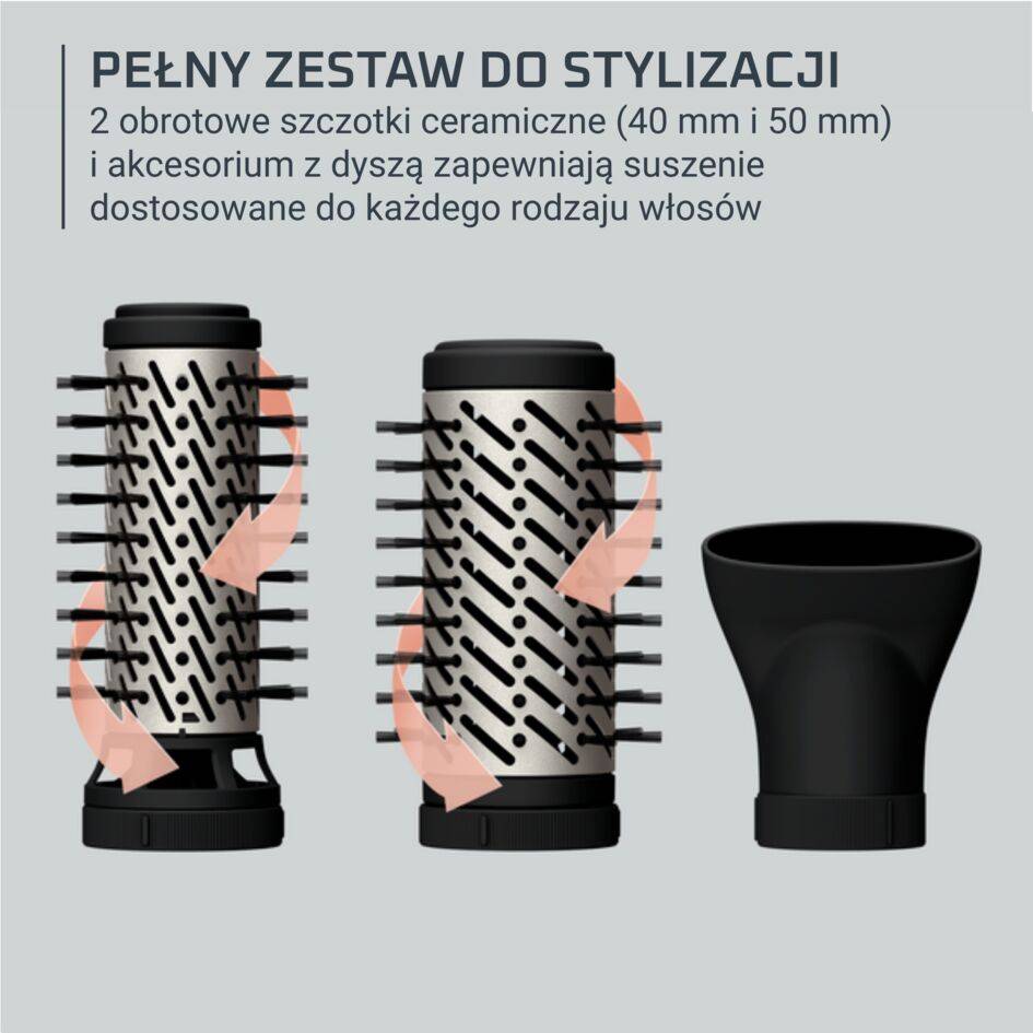 Suszarko-lokówka, Rowenta Brush Activ, obrotowa, ceramiczna, 3 końcówki