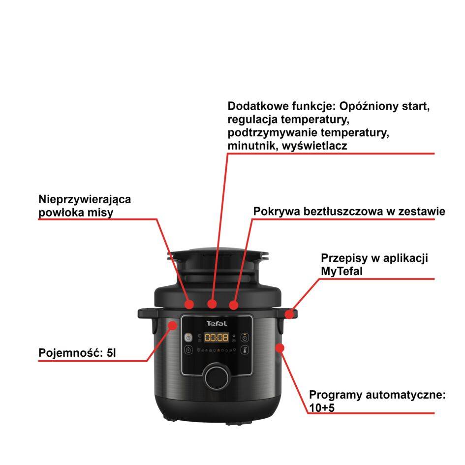 Multicooker z pokrywą do zapiekania TEFAL TURBO CUISINE&FRY CY7788