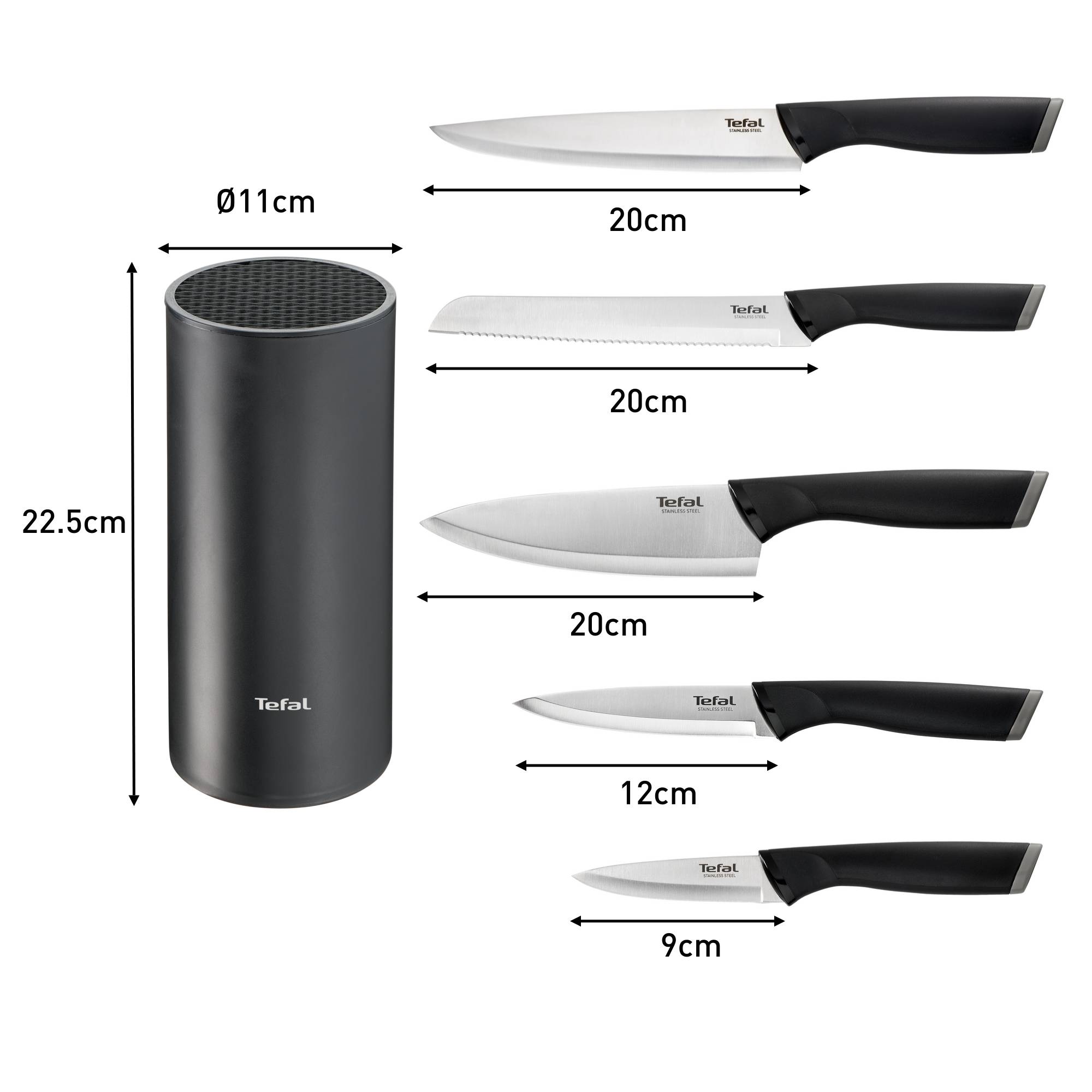 Zestaw 5 noży ze stali nierdzewnej TEFAL Comfort + blok